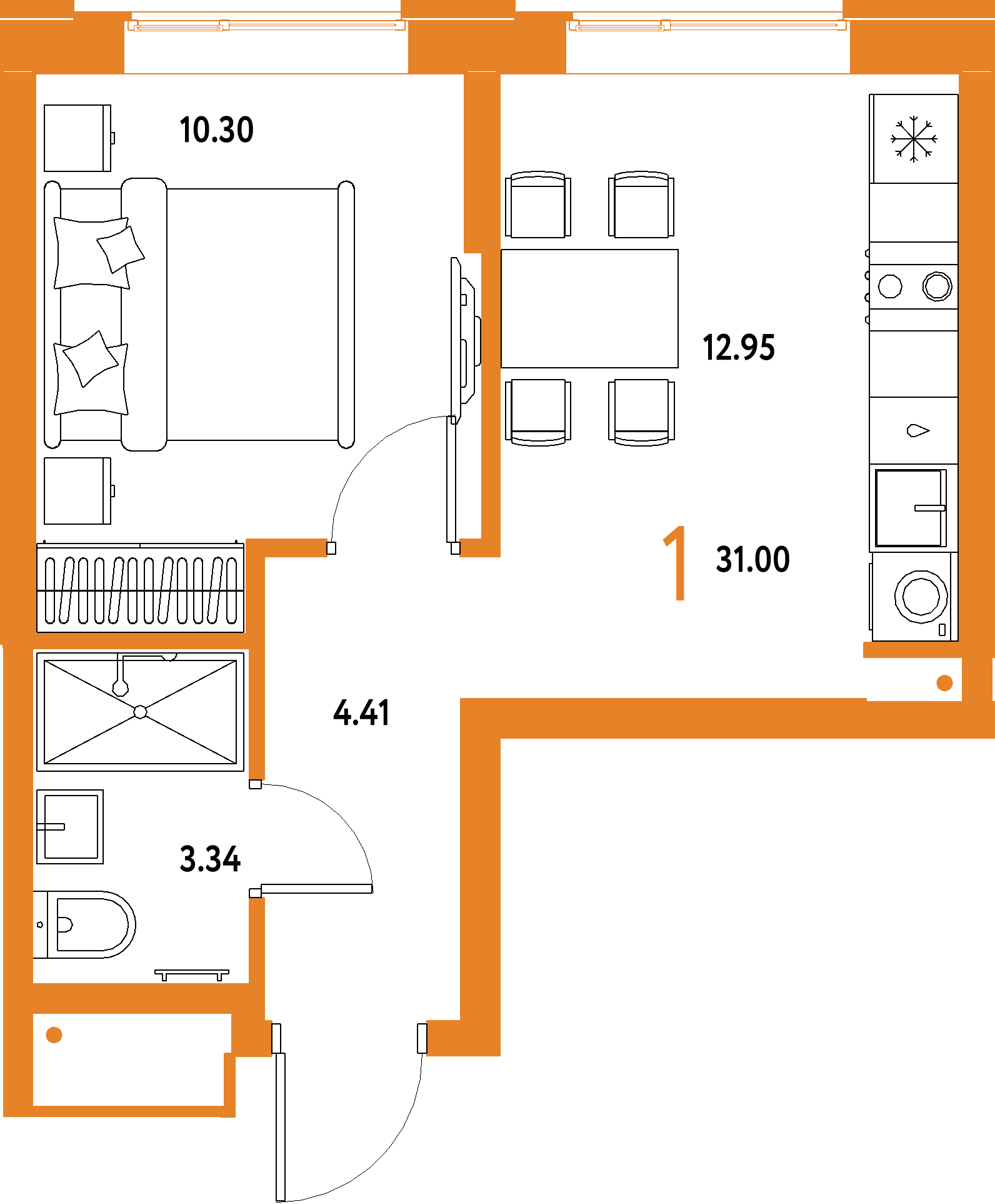 ЖК "Домашний"-1-комнатная 31 м²