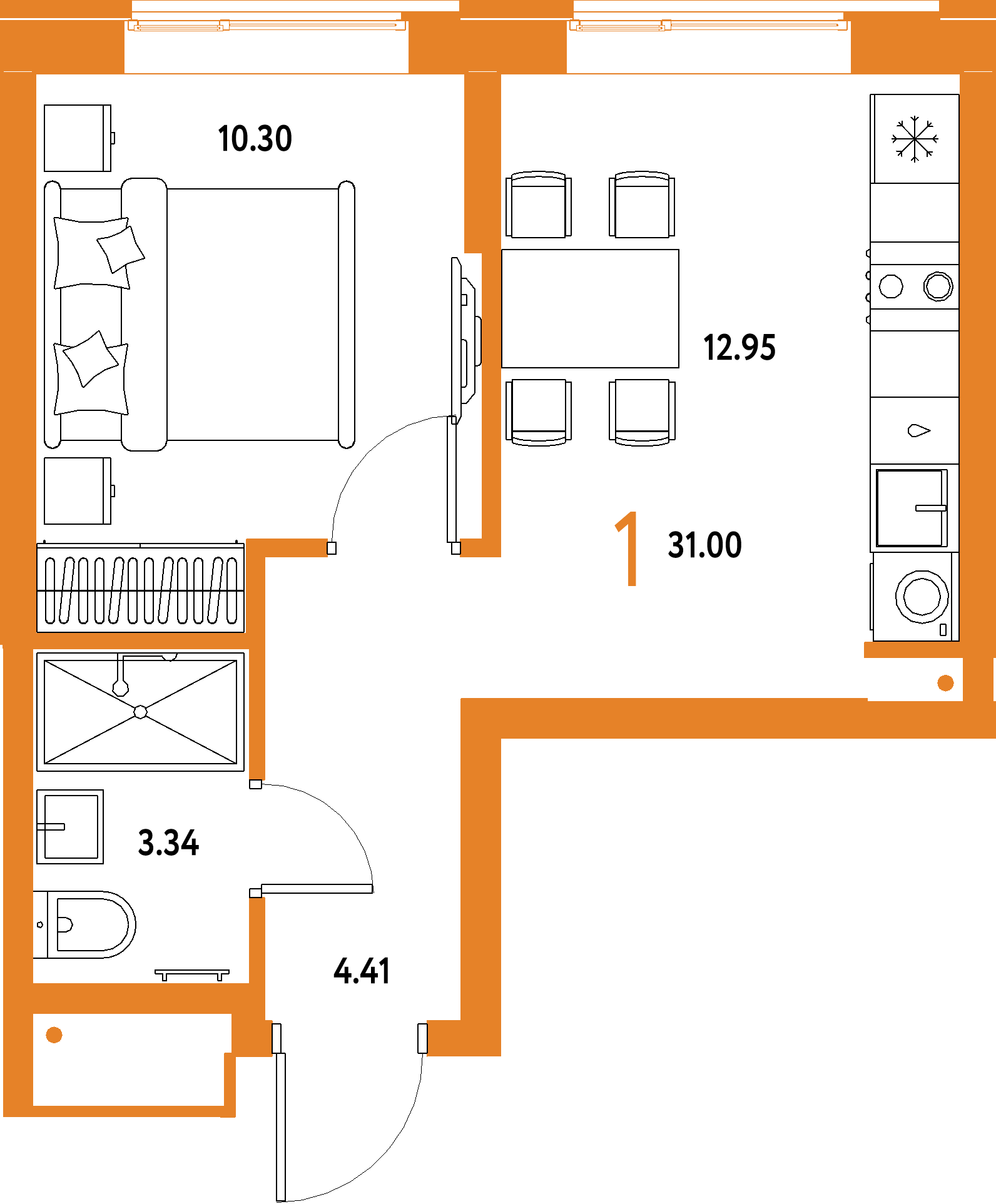 ЖК "Домашний"-1-комнатная 31 м²