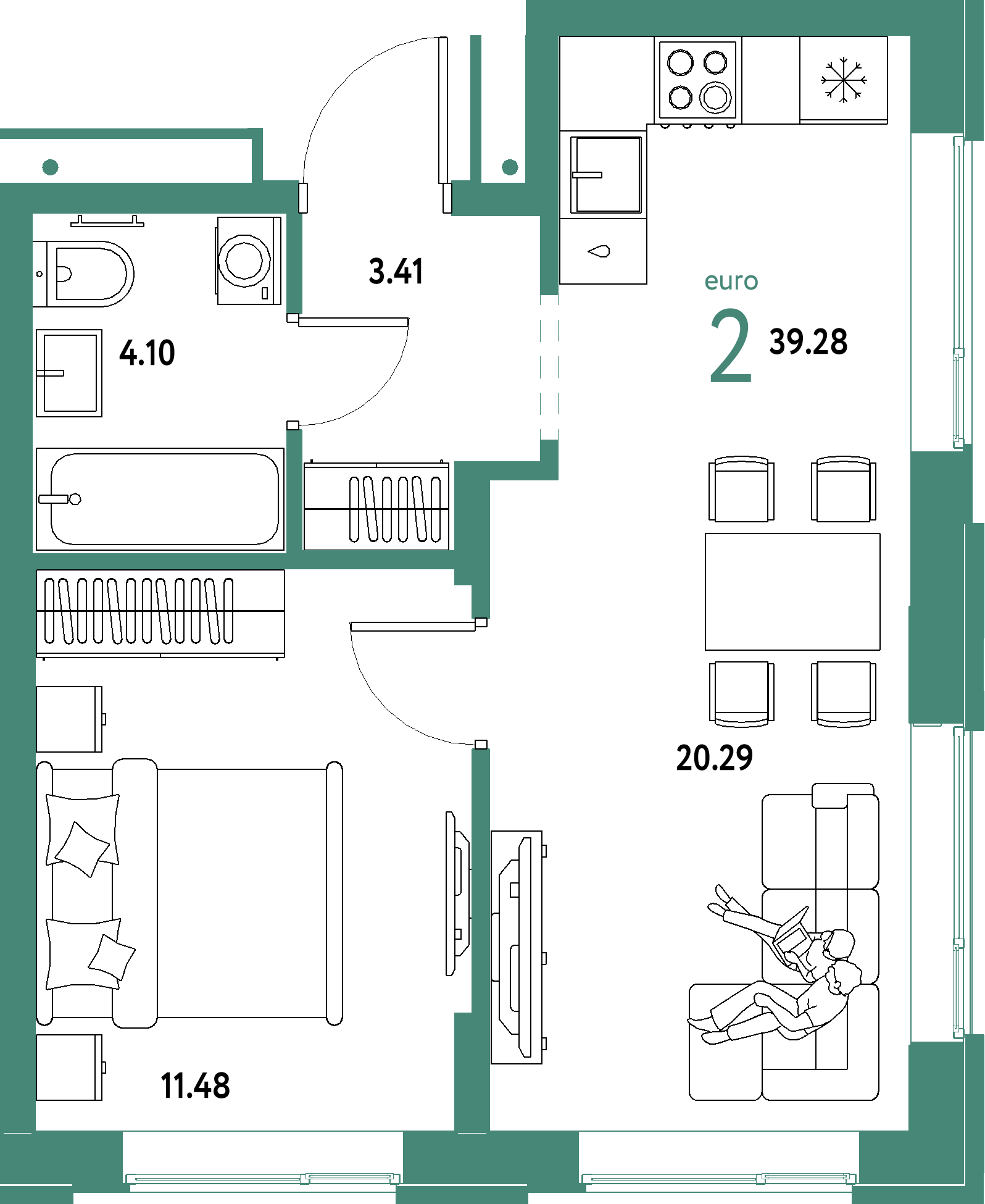 Купить 2-комнатную квартиру 39.28м², этаж №8 кв №222 в ЖК 