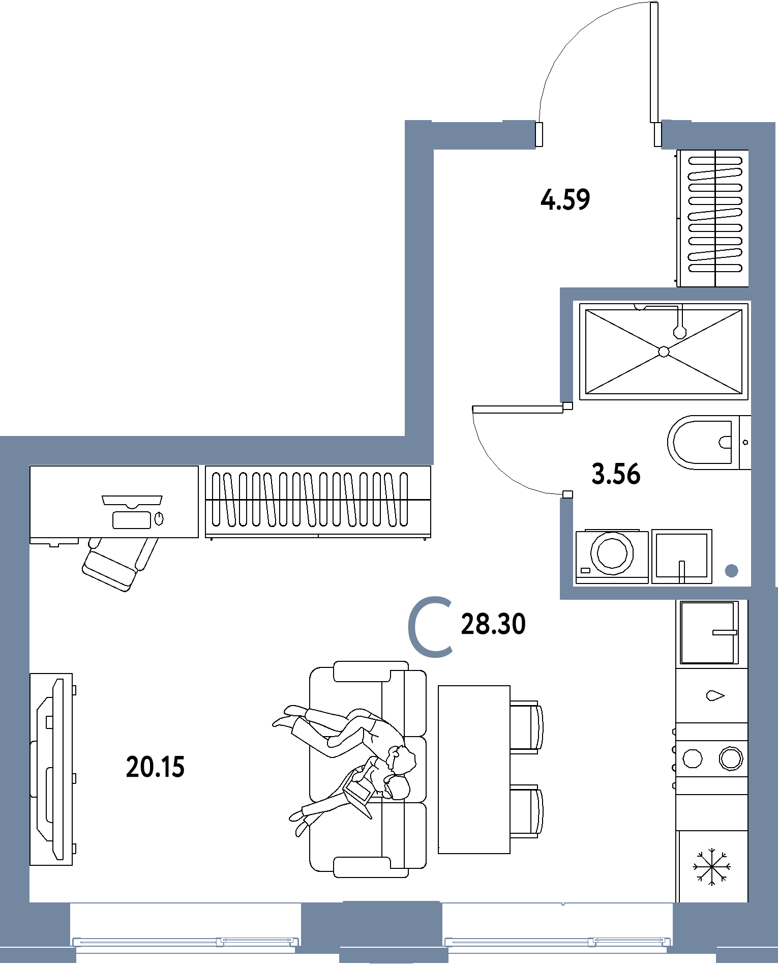 Купить Студию 28.3м², этаж №10 кв №244 в ЖК 