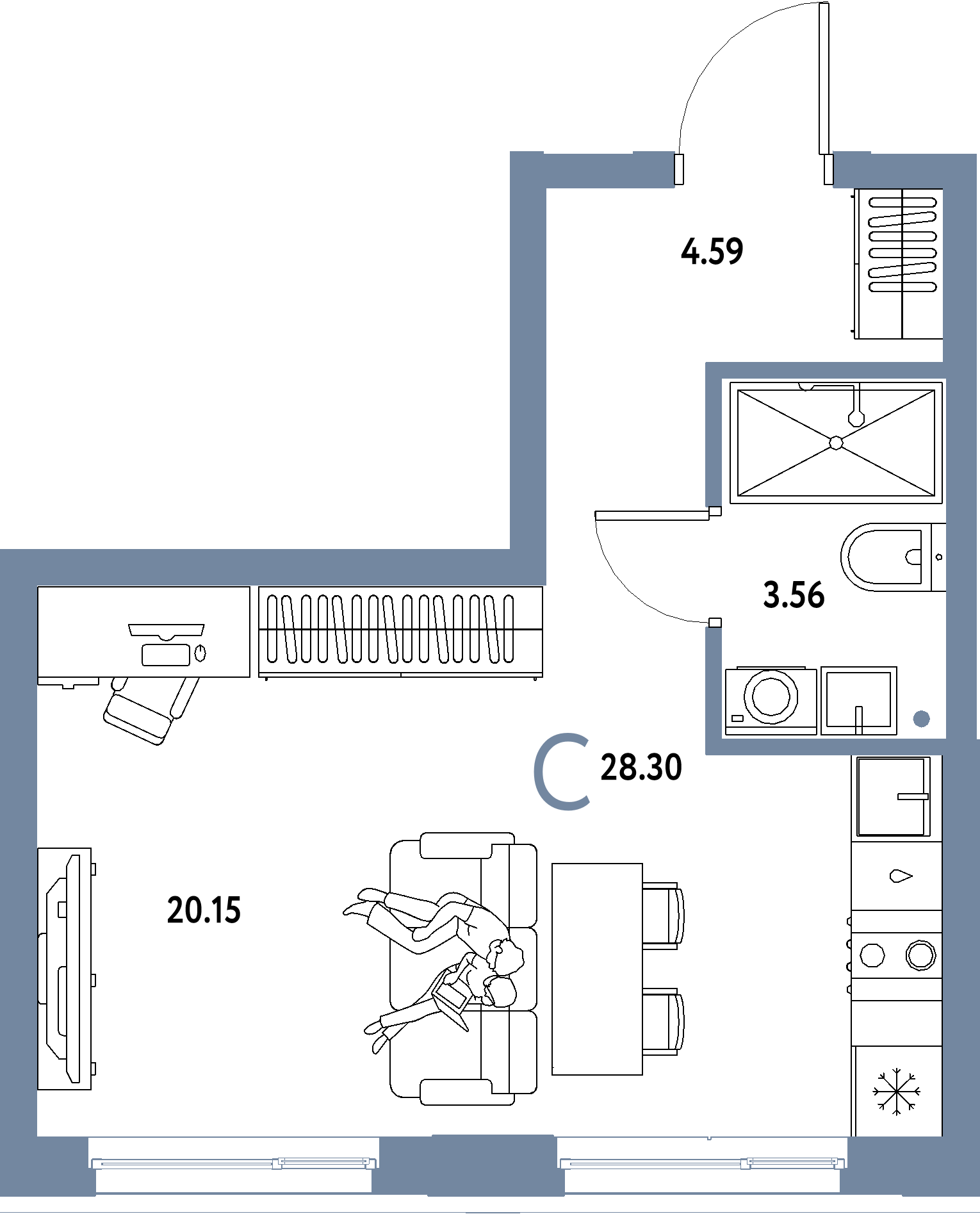 Купить Студию 28.3м², этаж №12 кв №262 в ЖК 