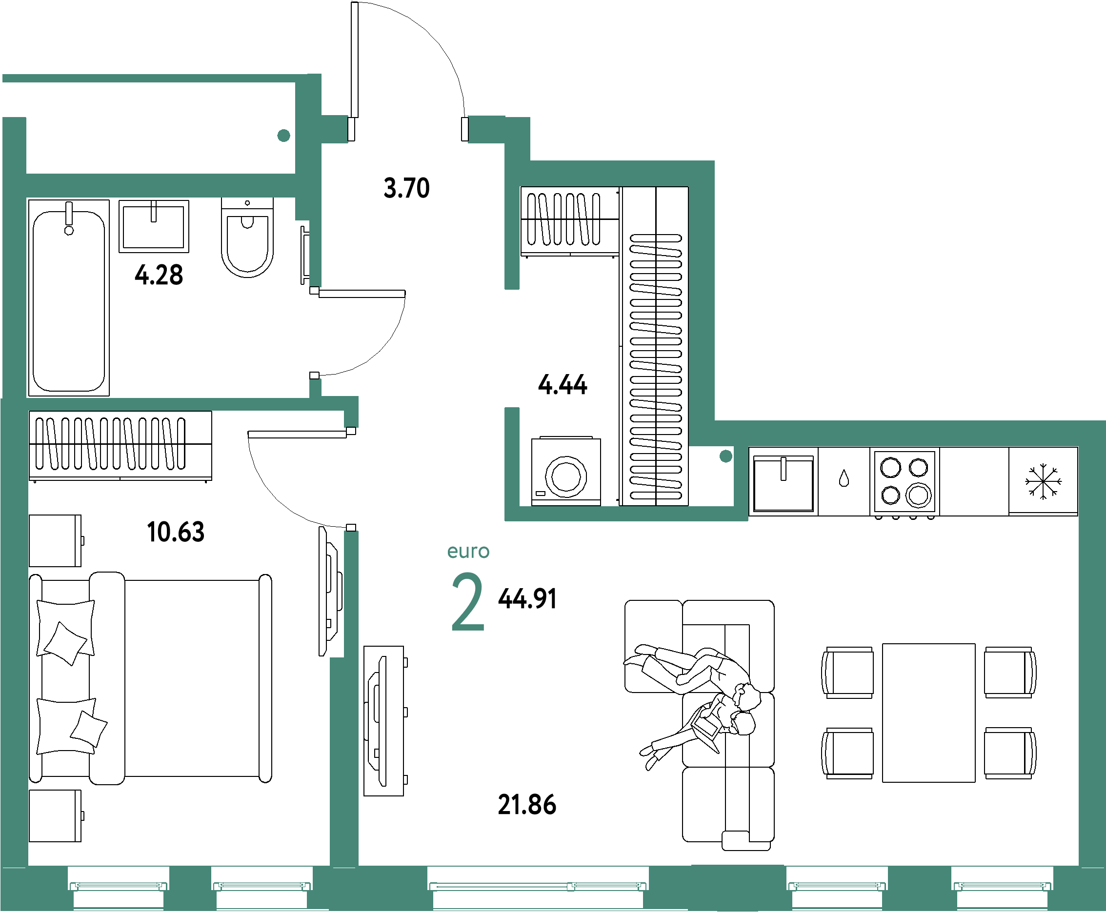 Купить 2-комнатную квартиру 44.91м², этаж №14 кв №271 в ЖК 