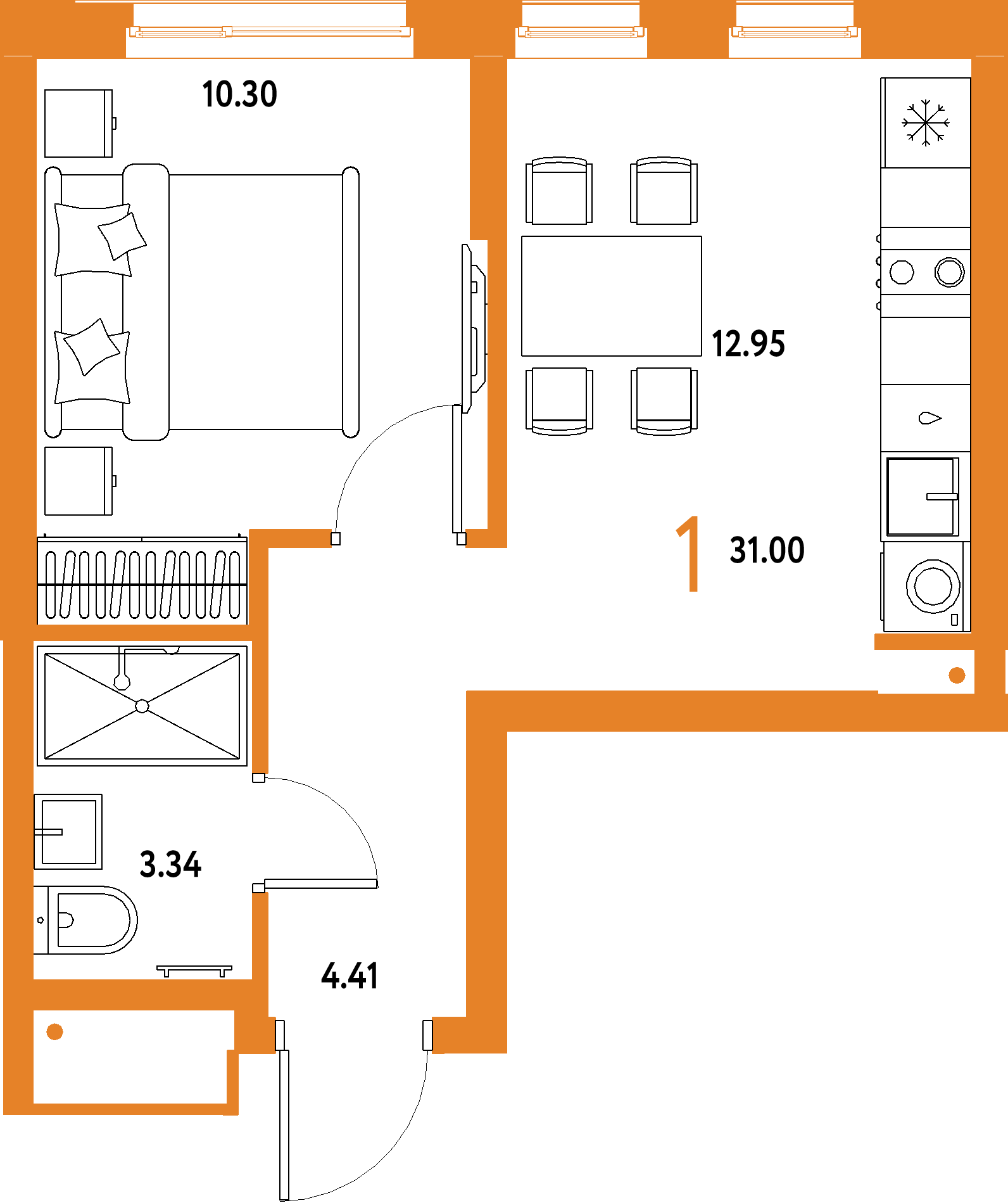 ЖК "Домашний"-1-комнатная 31 м²
