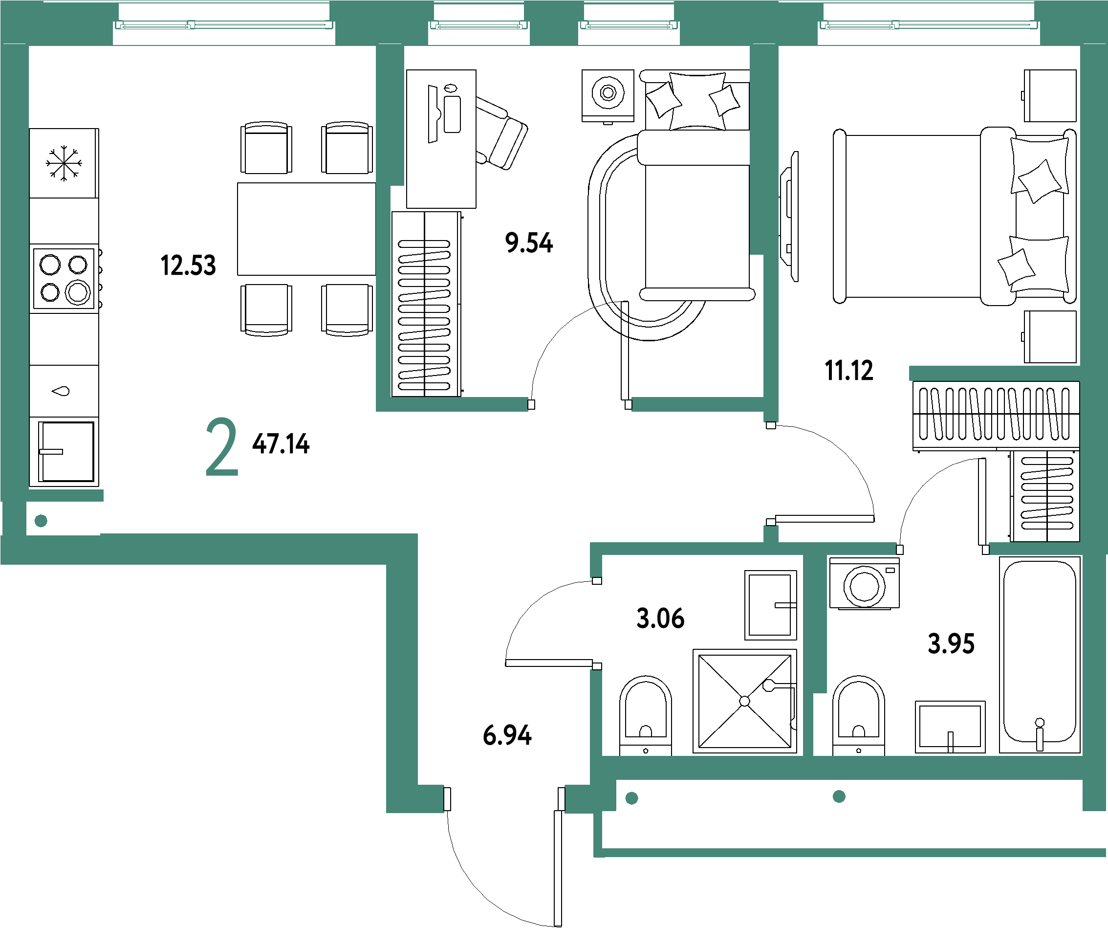 Купить 2-комнатную квартиру 47.14м², этаж №14 кв №275 в ЖК 