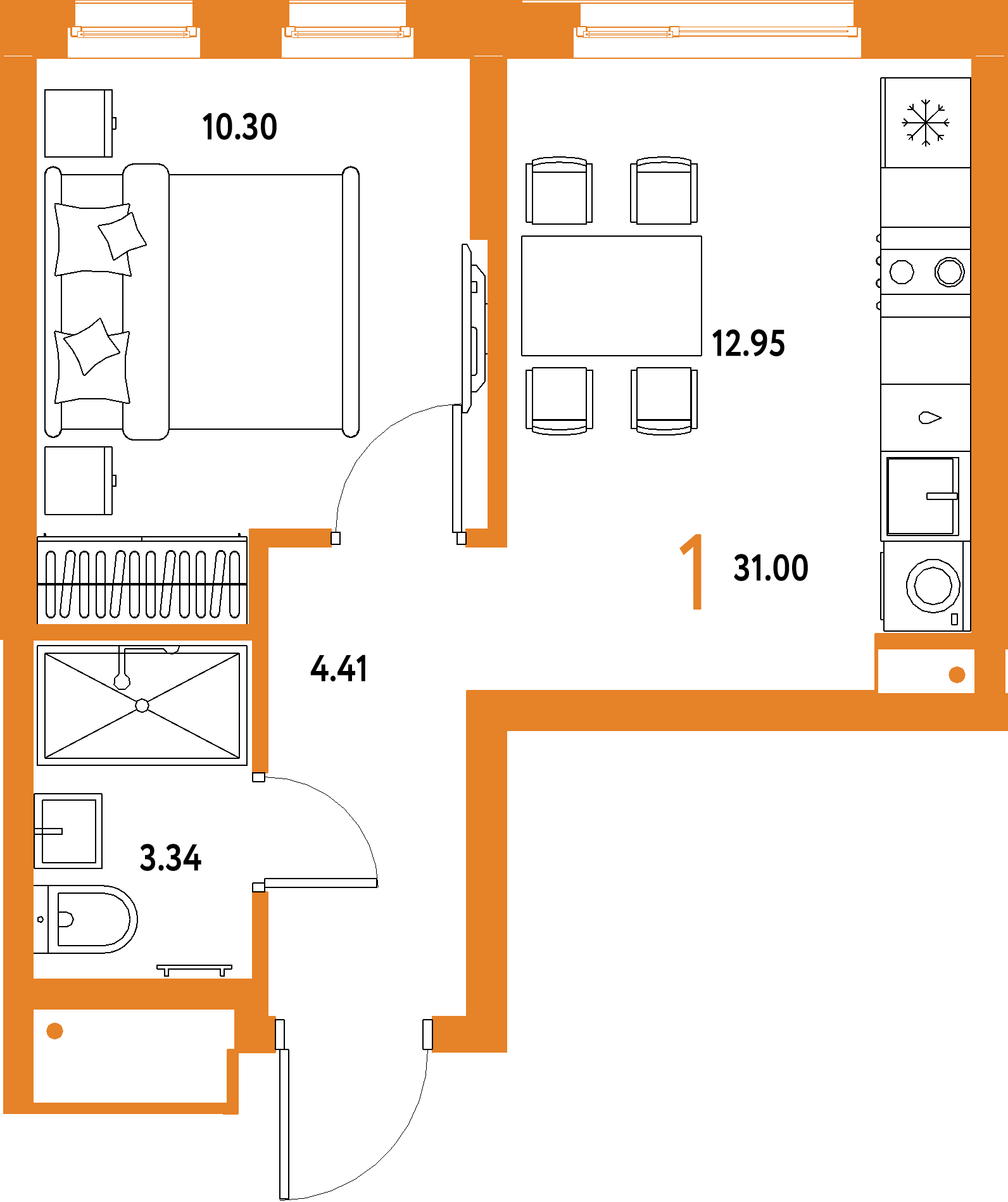 ЖК "Домашний"-1-комнатная 31 м²