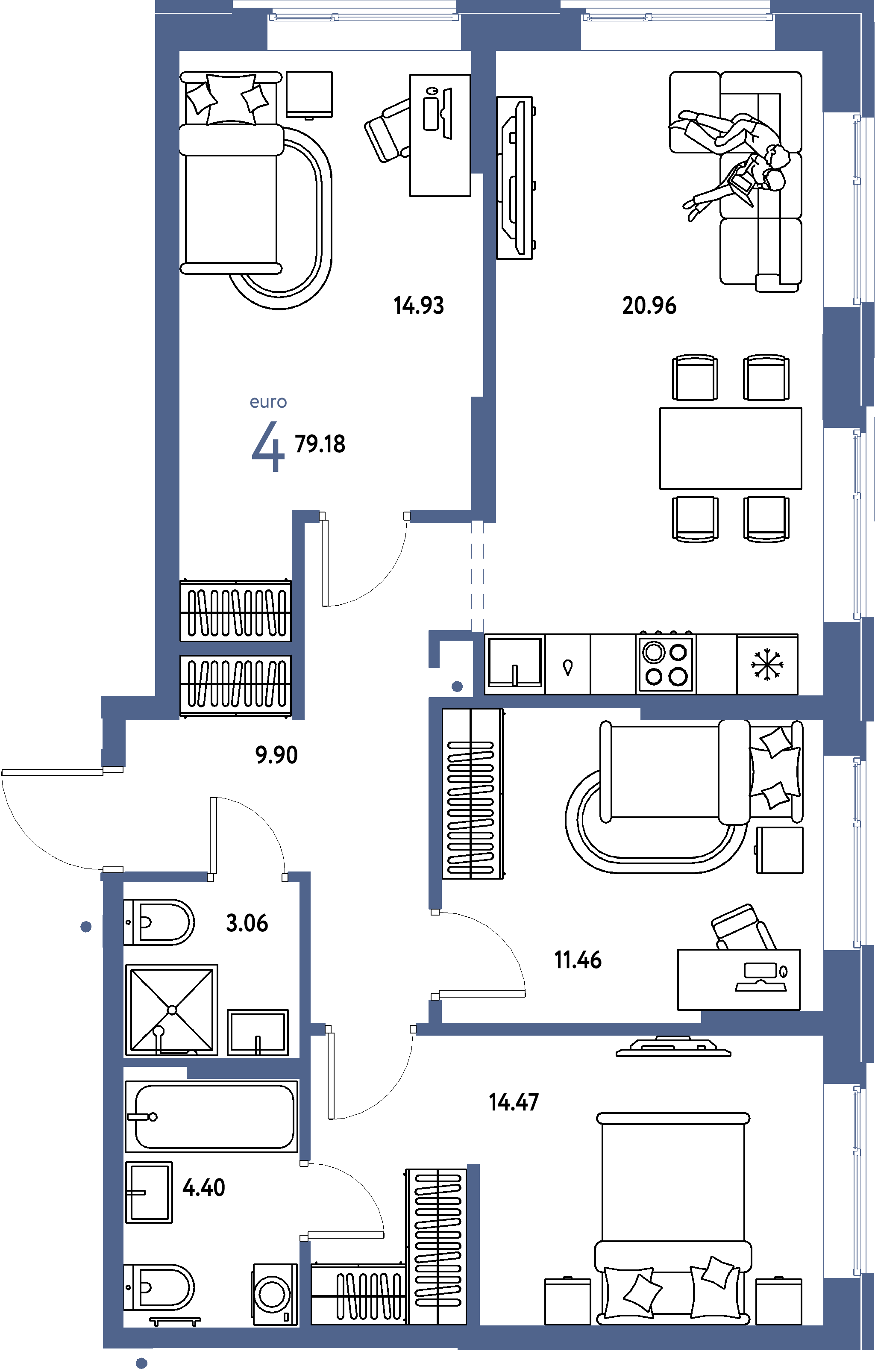 Купить 4-комнатную квартиру 79.18м², этаж №4 кв №319 в ЖК 