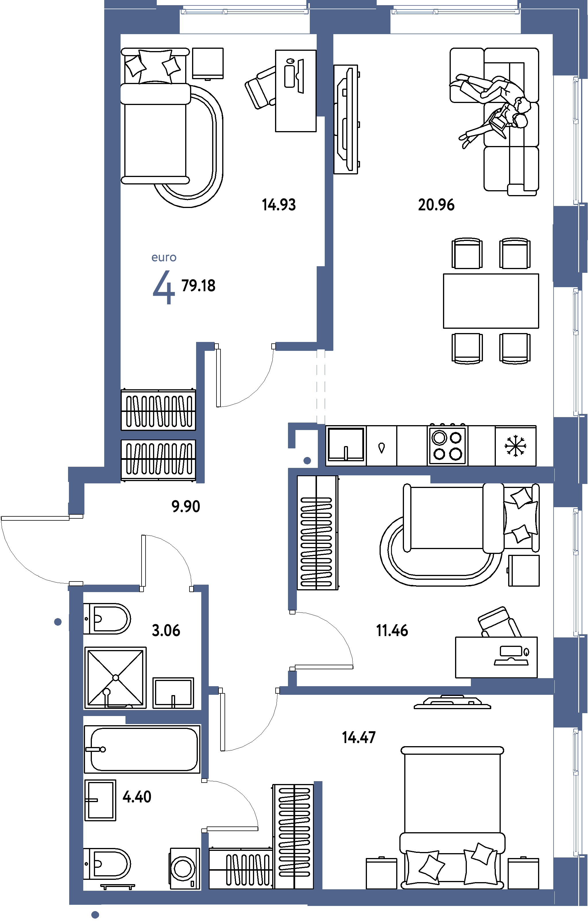 ЖК "Домашний"-4-комнатная 79.18 м²