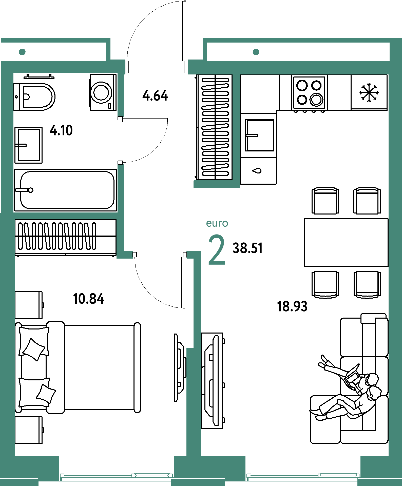 ЖК "Домашний"-2-комнатная 38.51 м²