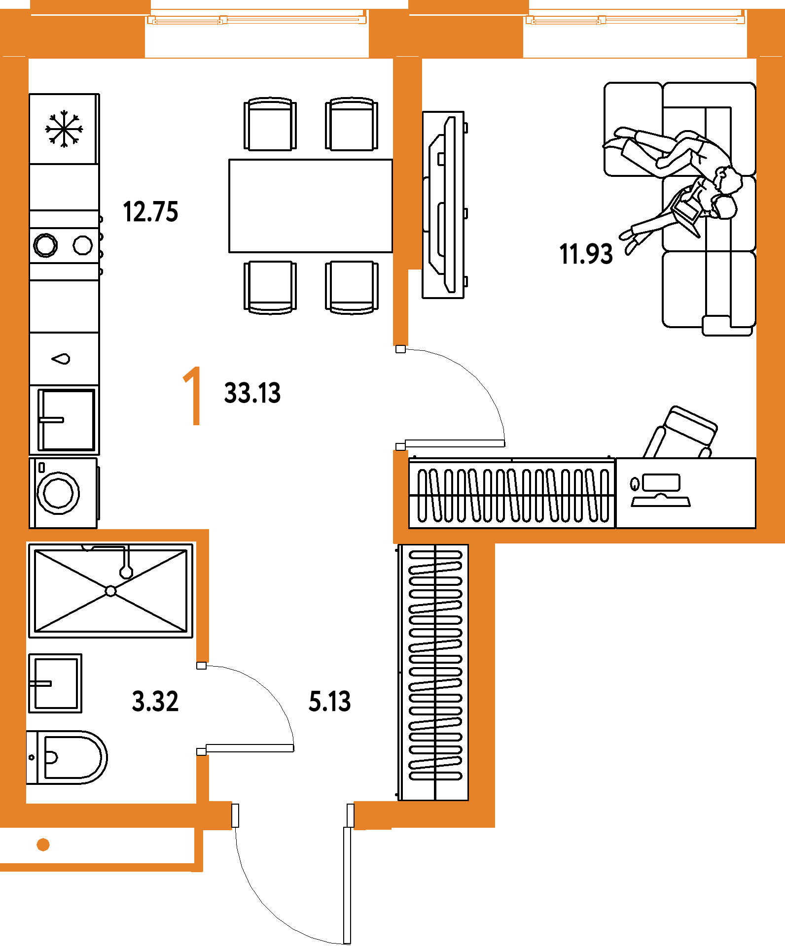 Купить 1-комнатную квартиру 33.13м², этаж №7 кв №350 в ЖК 