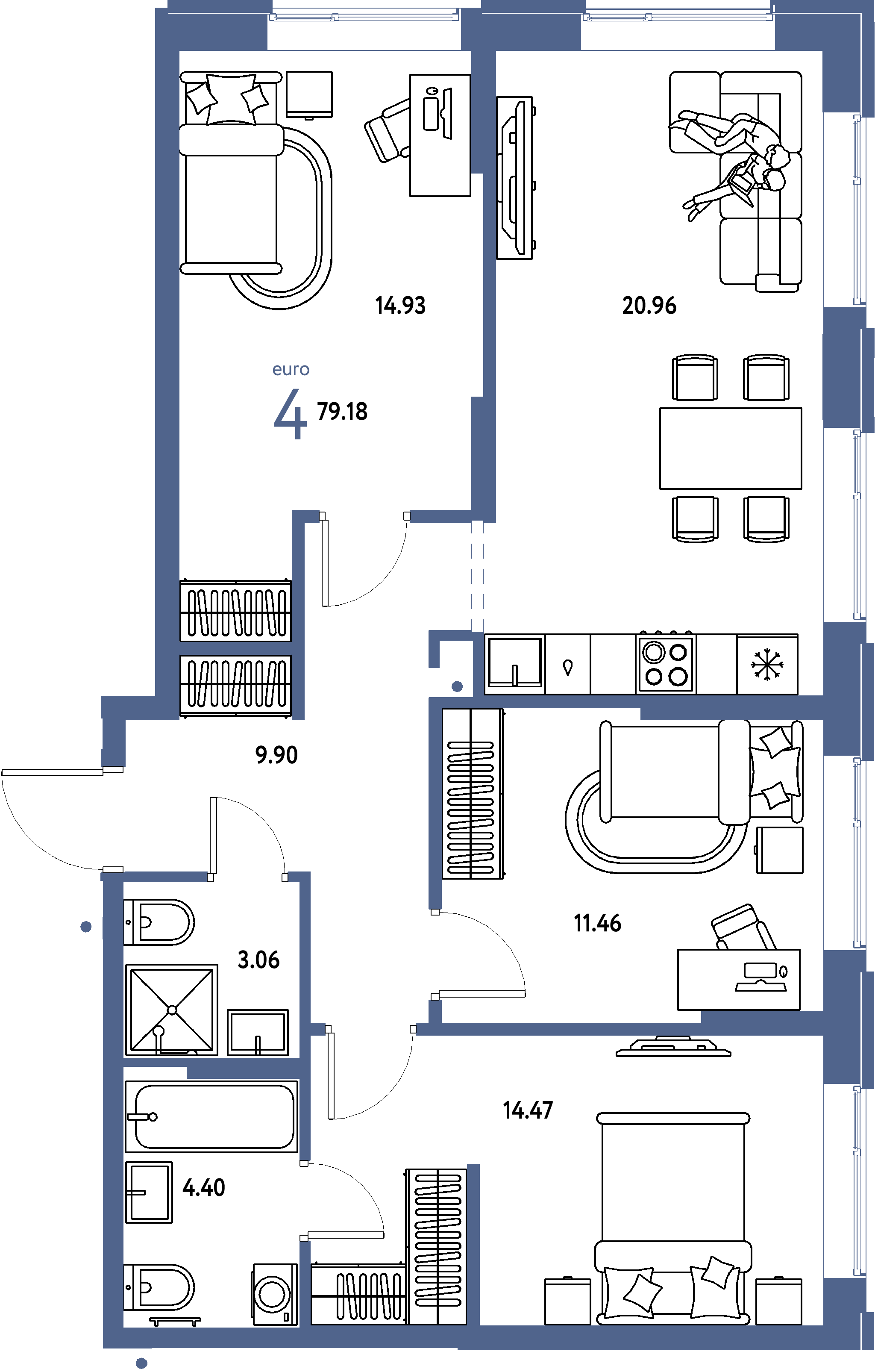 ЖК "Домашний"-4-комнатная 79.18 м²