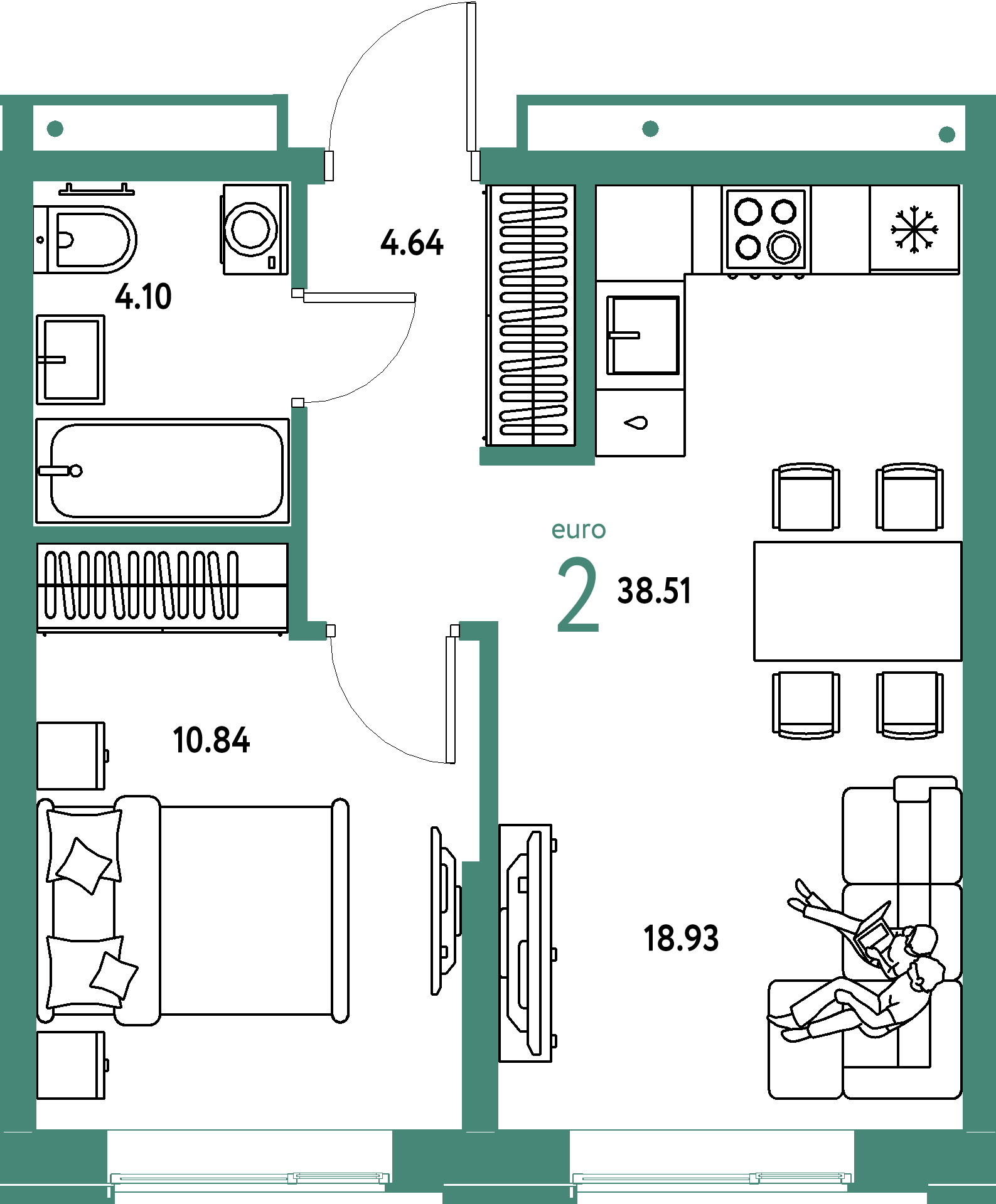 Купить 2-комнатную квартиру 38.51м², этаж №9 кв №365 в ЖК 