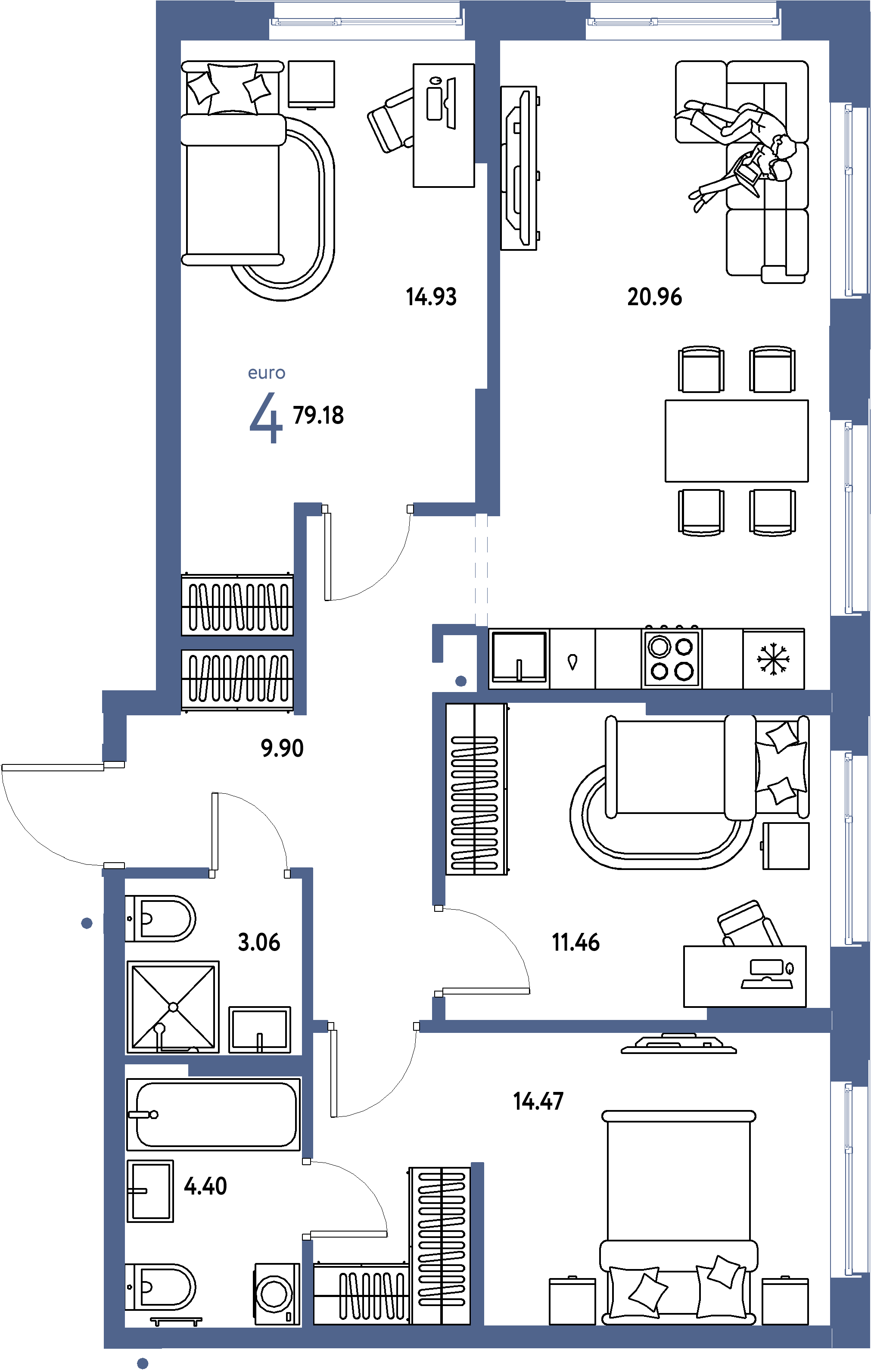 Купить 4-комнатную квартиру 79.18м², этаж №11 кв №396 в ЖК 