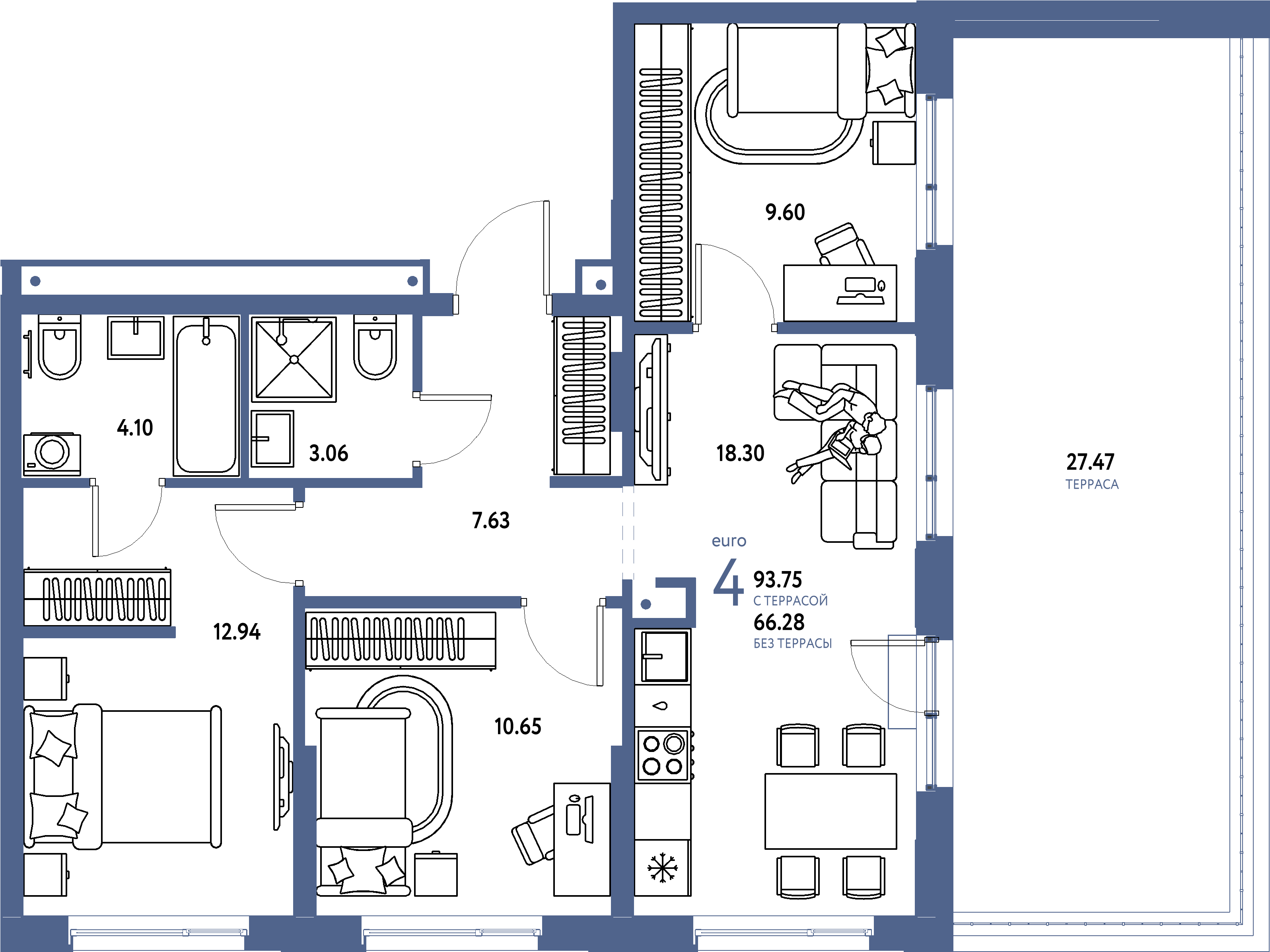 Купить 4-комнатную квартиру 93.75м², этаж №12 кв №397 в ЖК 