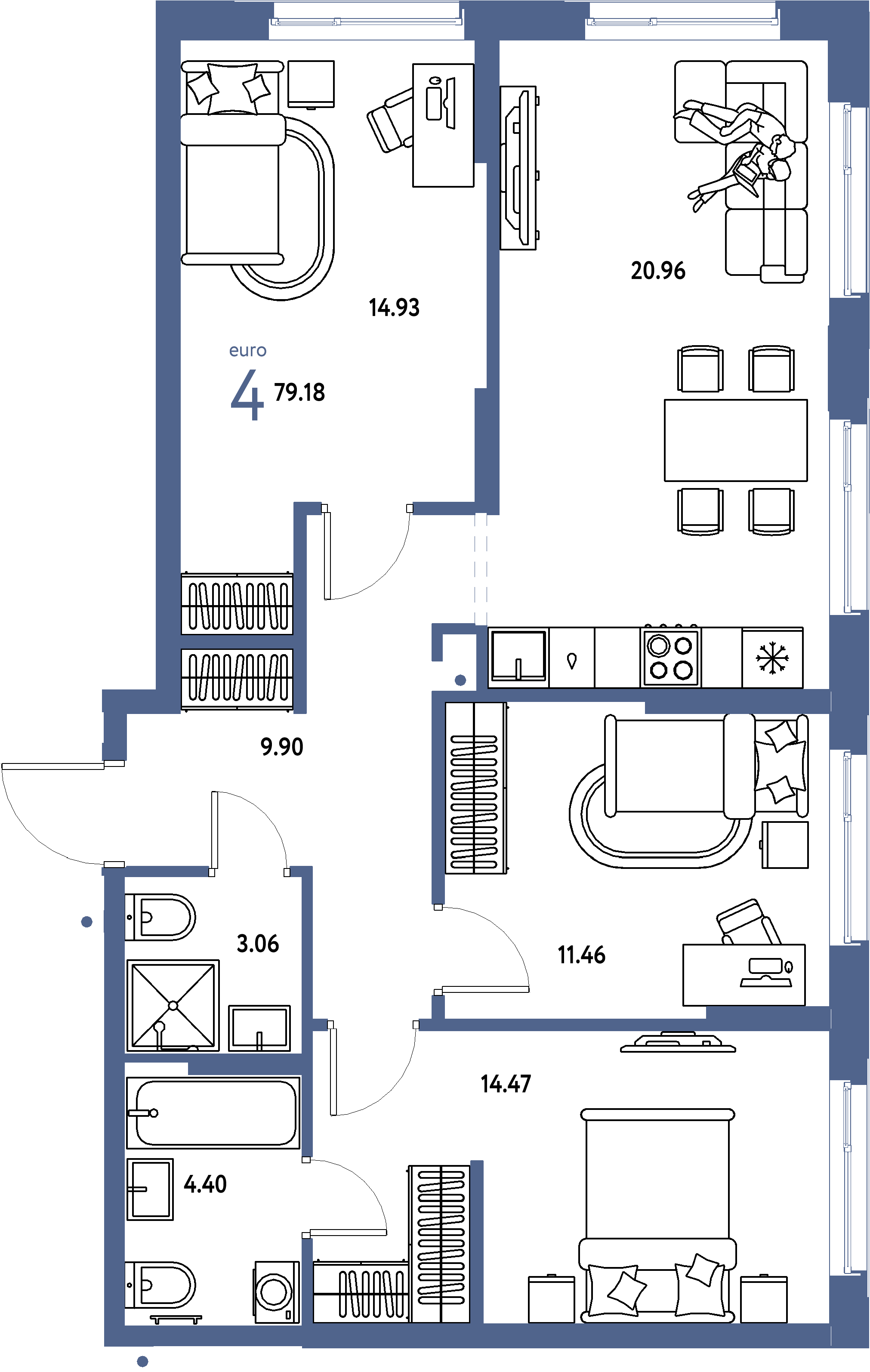 Купить 4-комнатную квартиру 79.18м², этаж №12 кв №406 в ЖК 