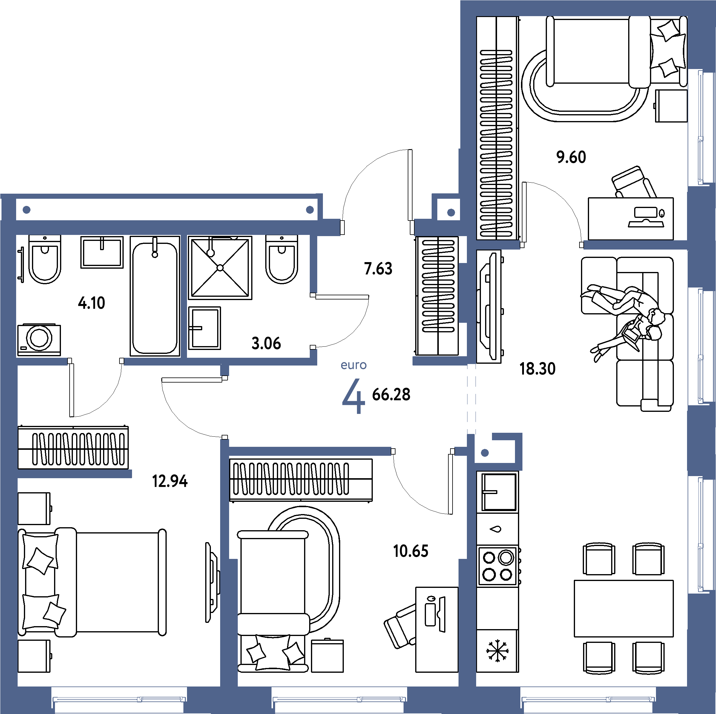 Купить 4-комнатную квартиру 66.28м², этаж №14 кв №417 в ЖК 