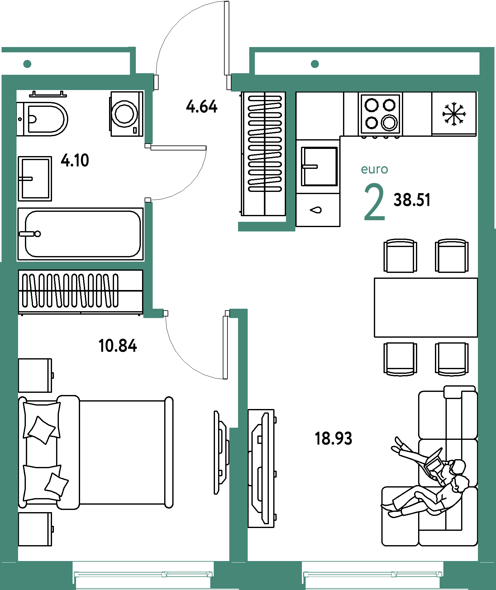 Купить 2-комнатную квартиру 38.51м², этаж №14 кв №418 в ЖК 