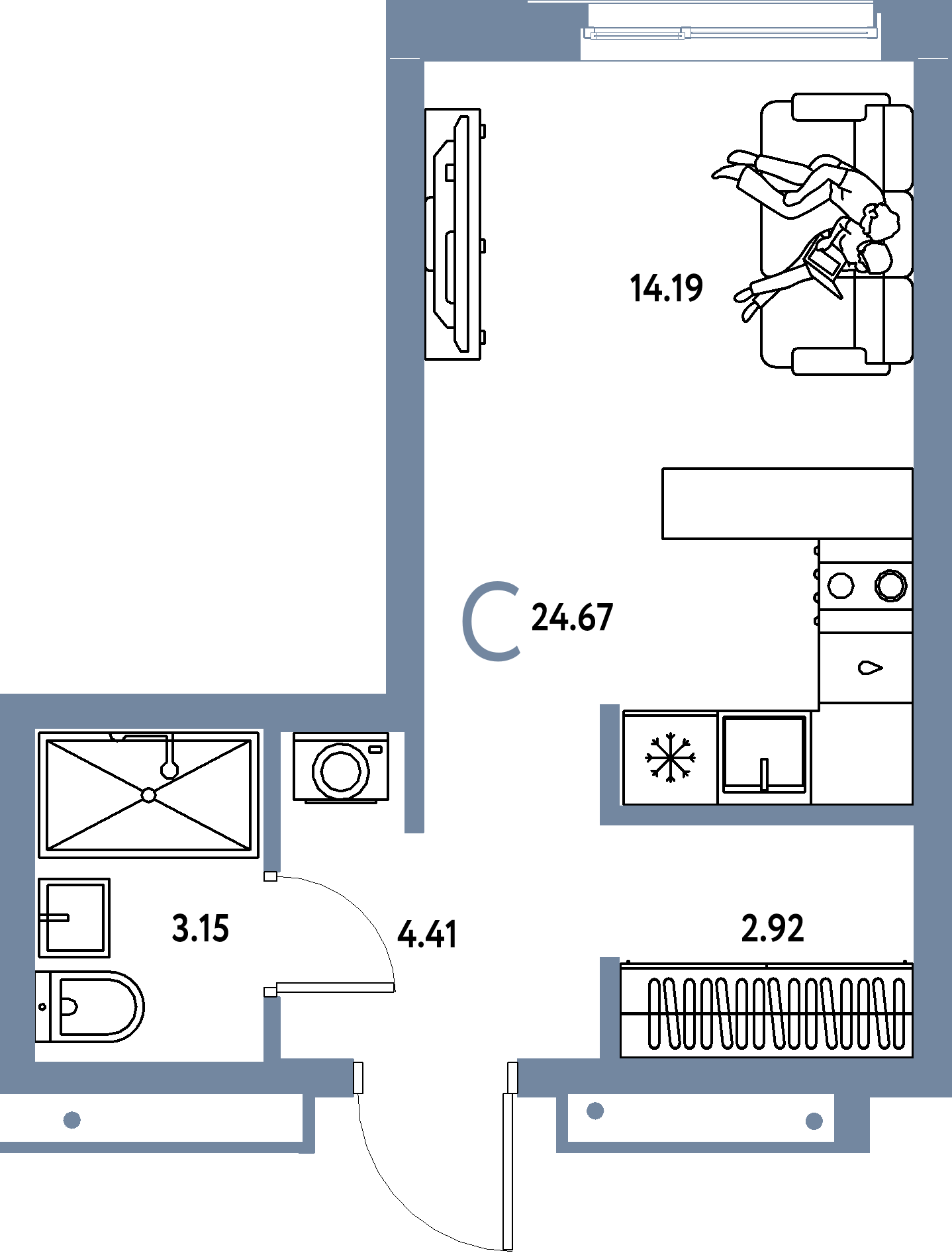 Купить 1-комнатную квартиру 24.67м², этаж №14 кв №425 в ЖК 