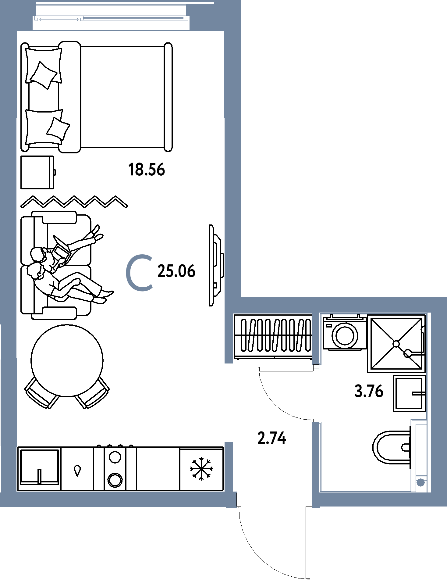 ЖК "Домашний"-Студия 25.06 м²