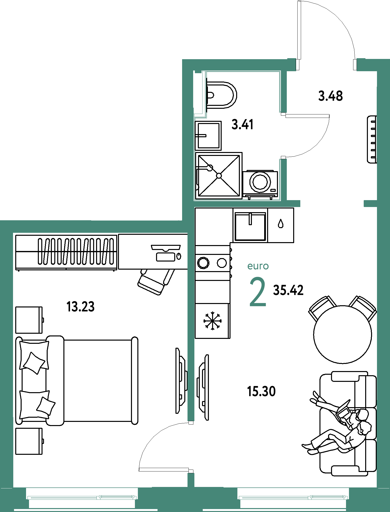 ЖК "Домашний"-2-комнатная 35.42 м²