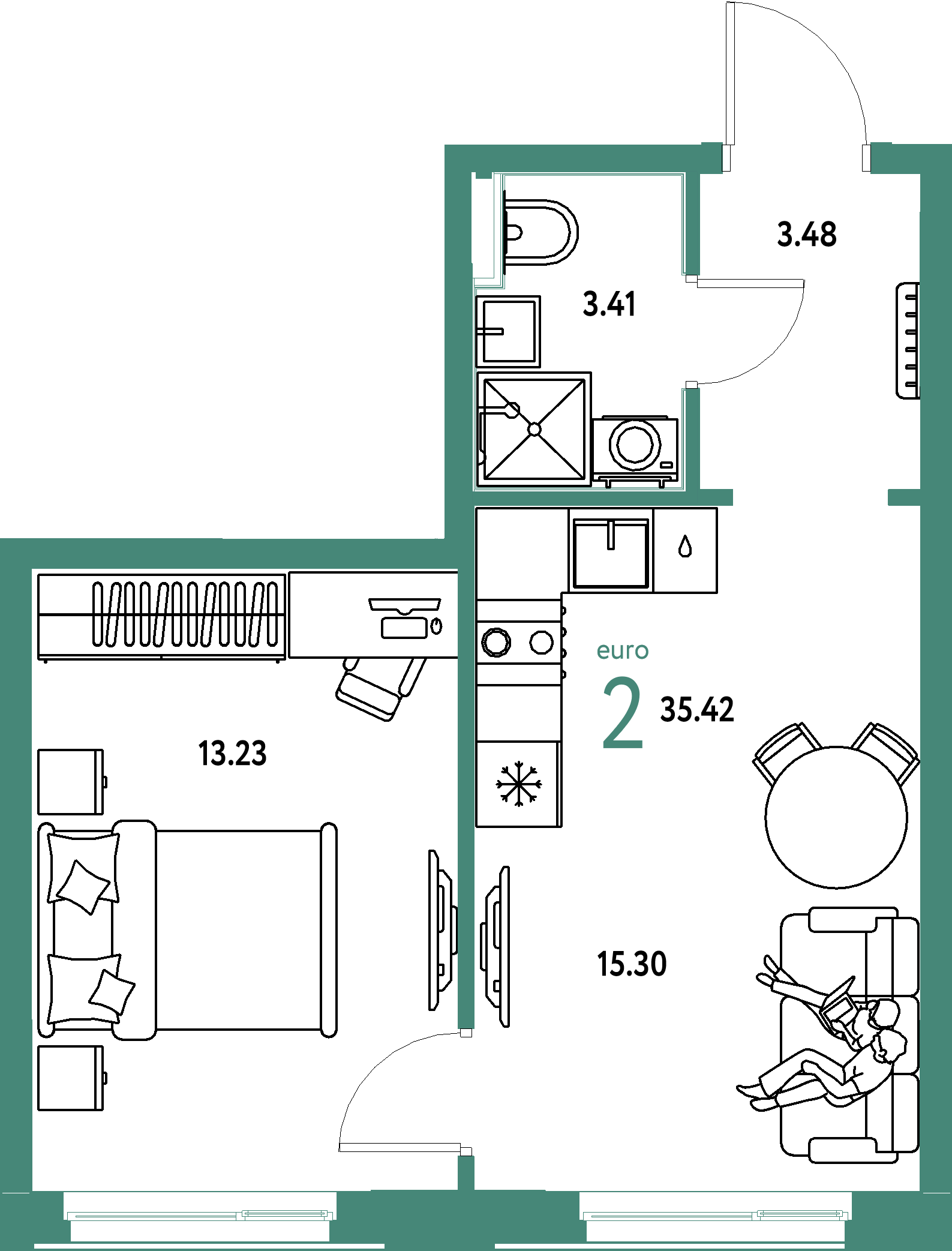 ЖК "Домашний"-2-комнатная 35.42 м²