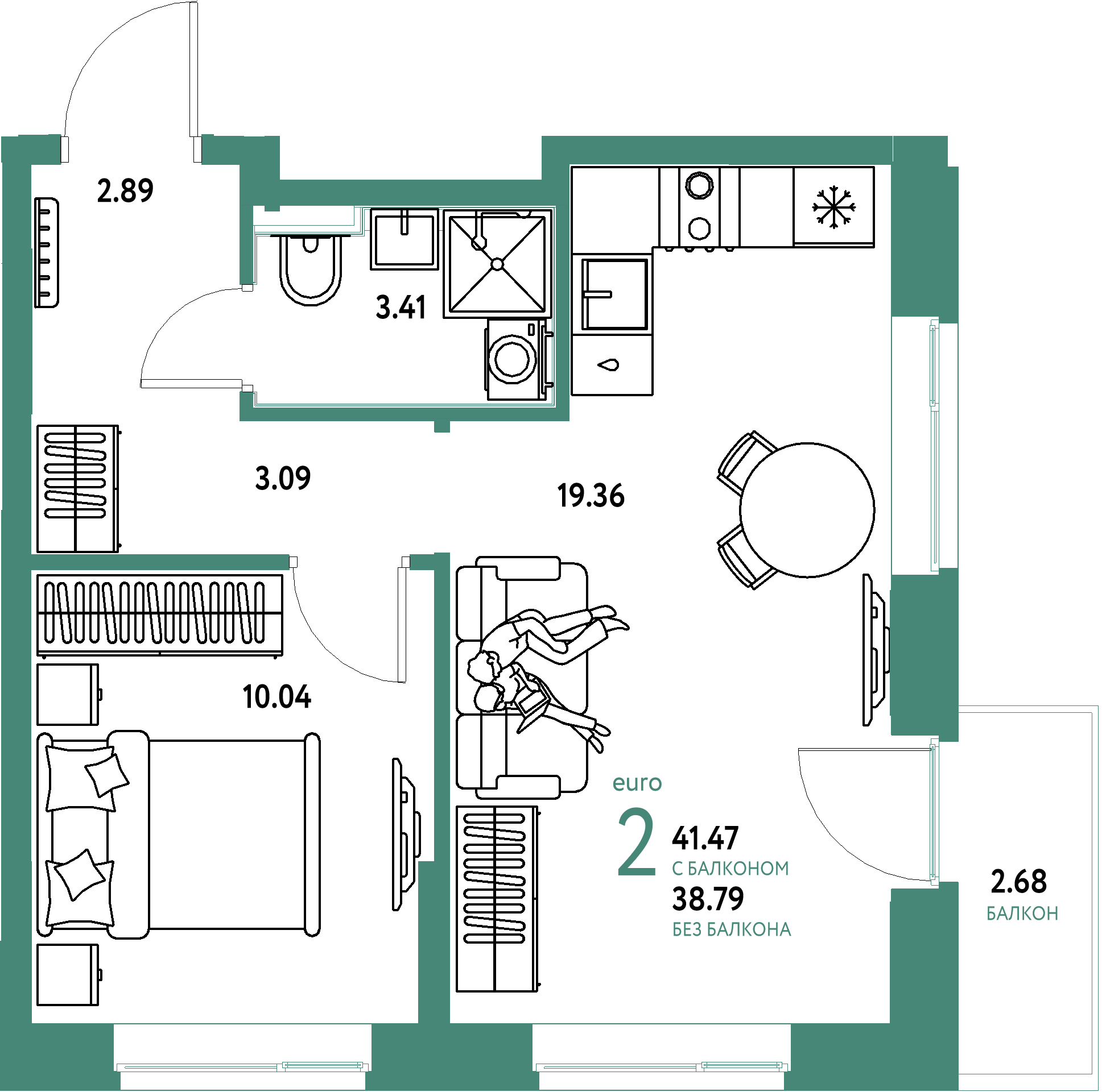 ЖК "Домашний"-2-комнатная 41.47 м²