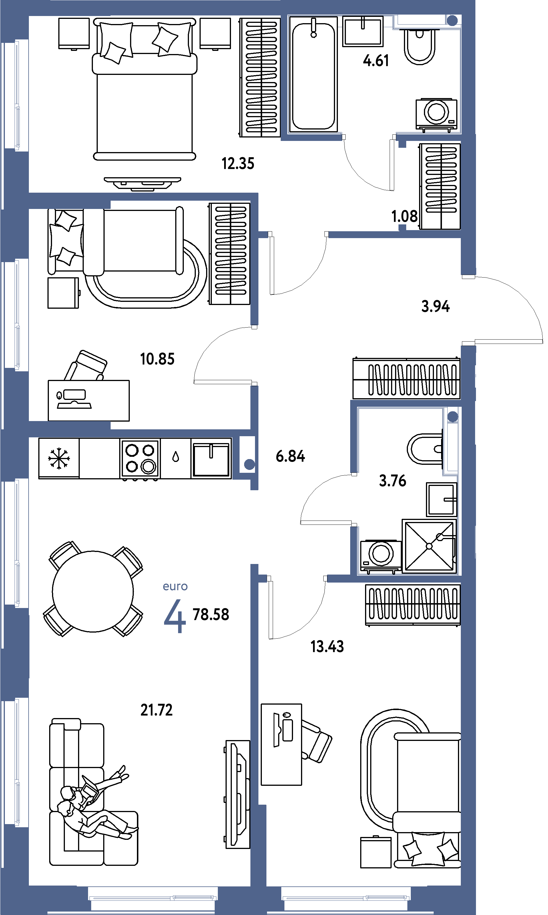 ЖК "Домашний"-4-комнатная 78.58 м²