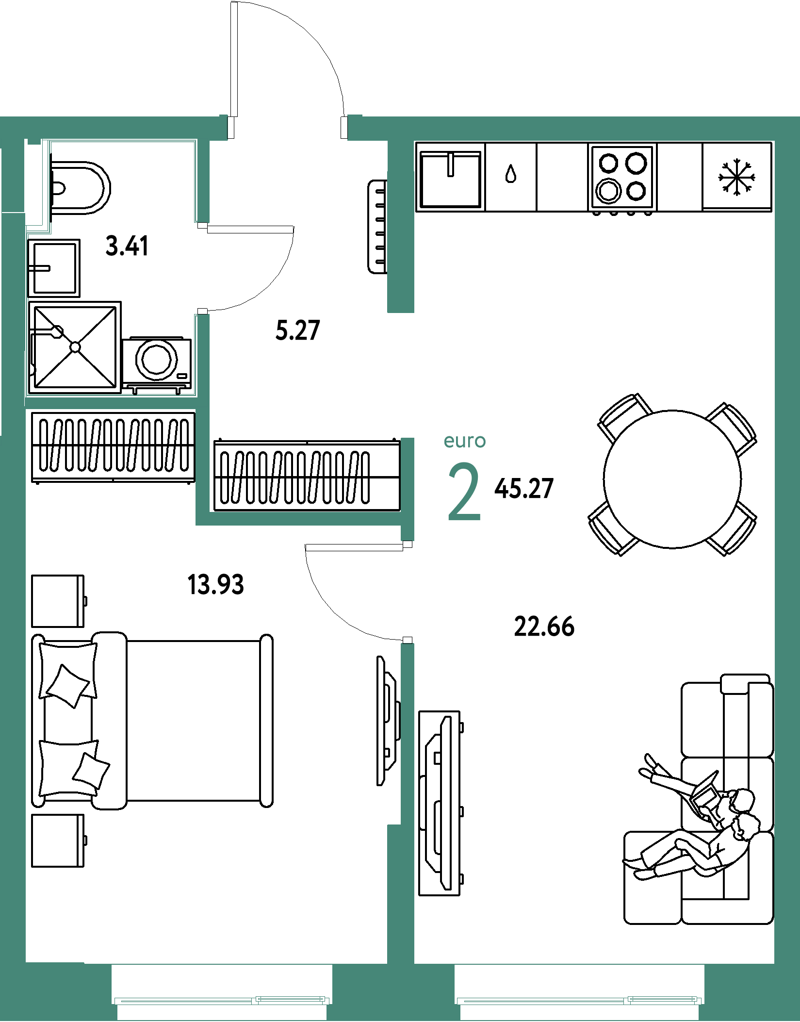 ЖК "Домашний"-2-комнатная 45.27 м²