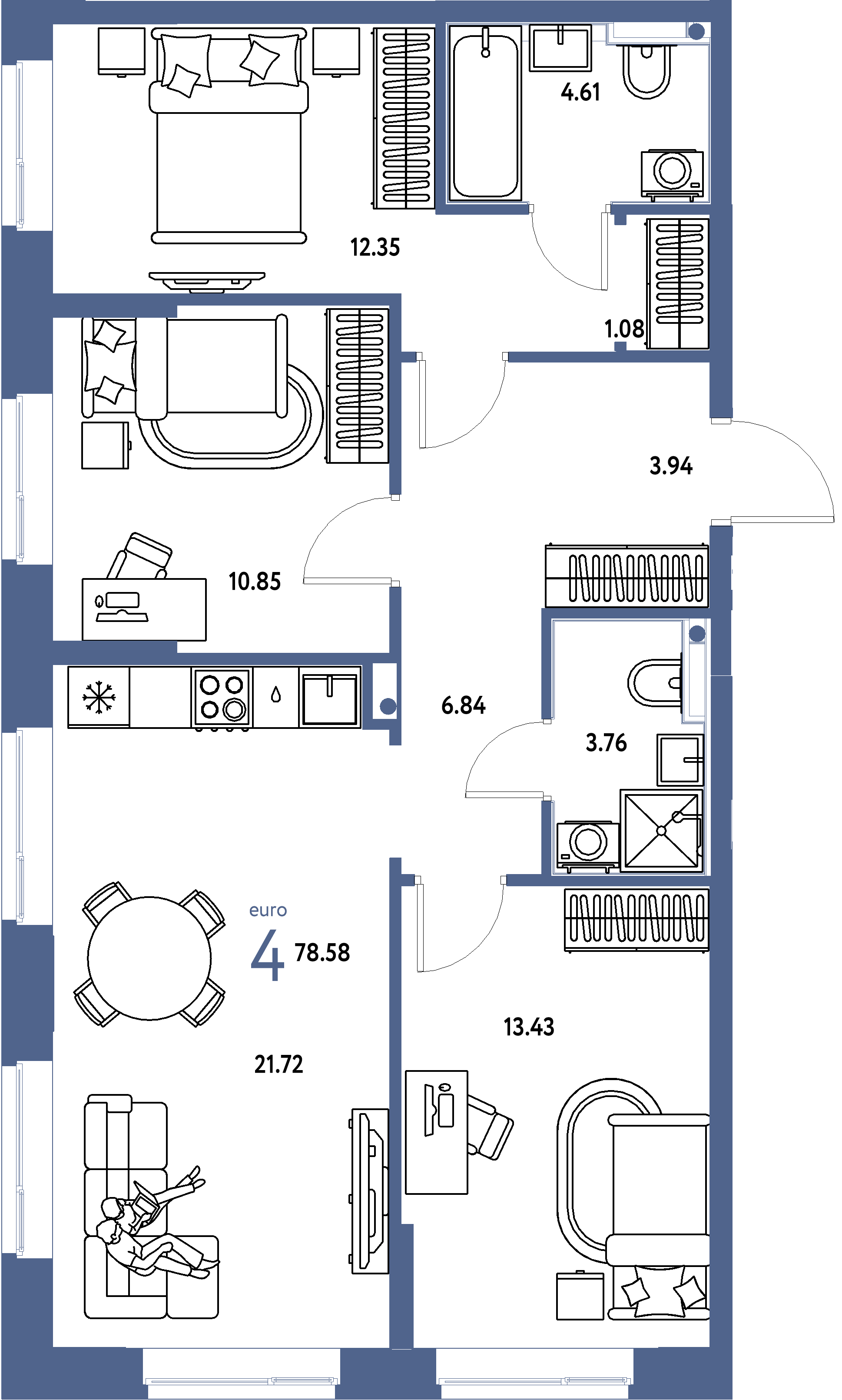 ЖК "Домашний"-4-комнатная 78.58 м²