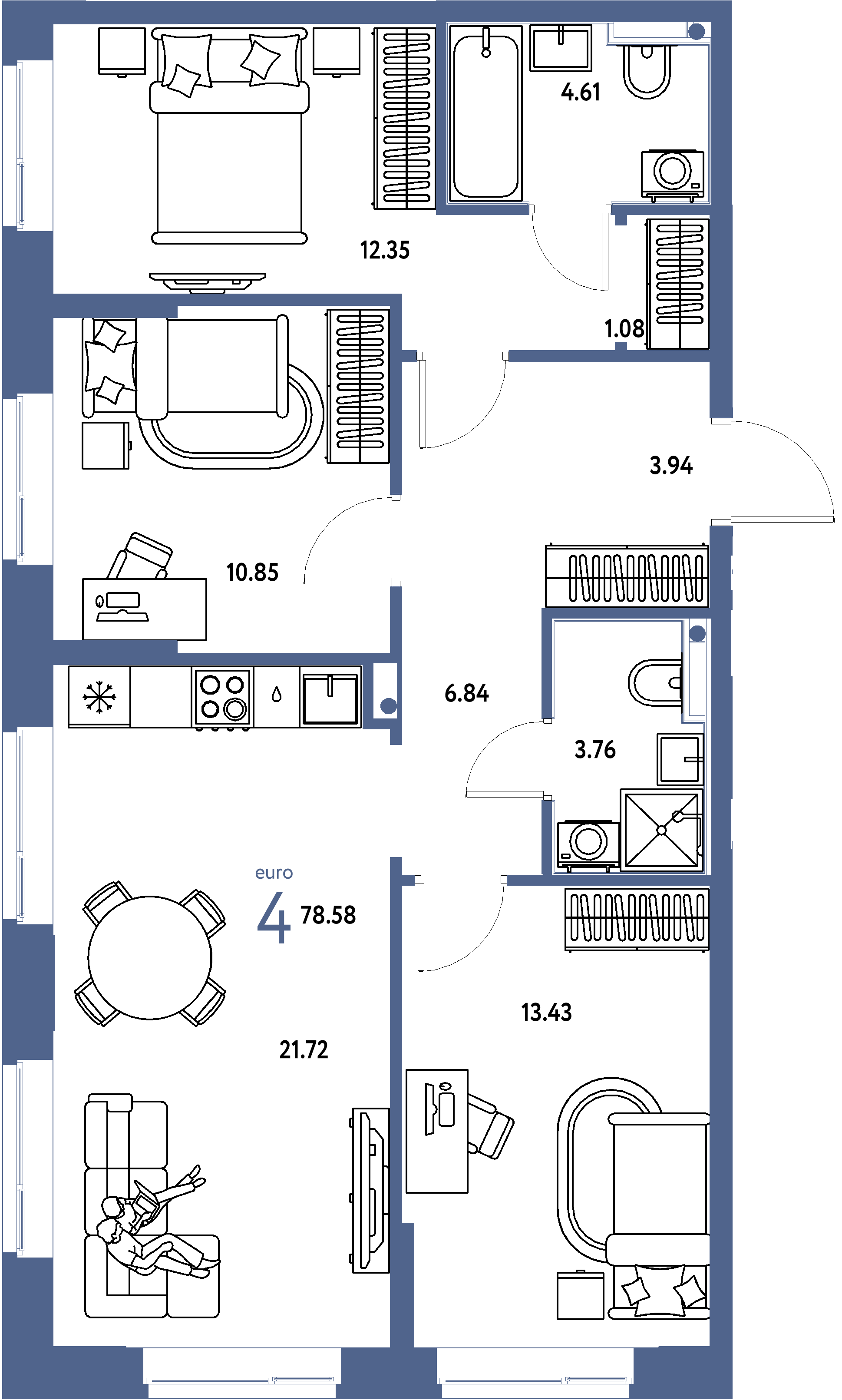ЖК "Домашний"-4-комнатная 78.58 м²