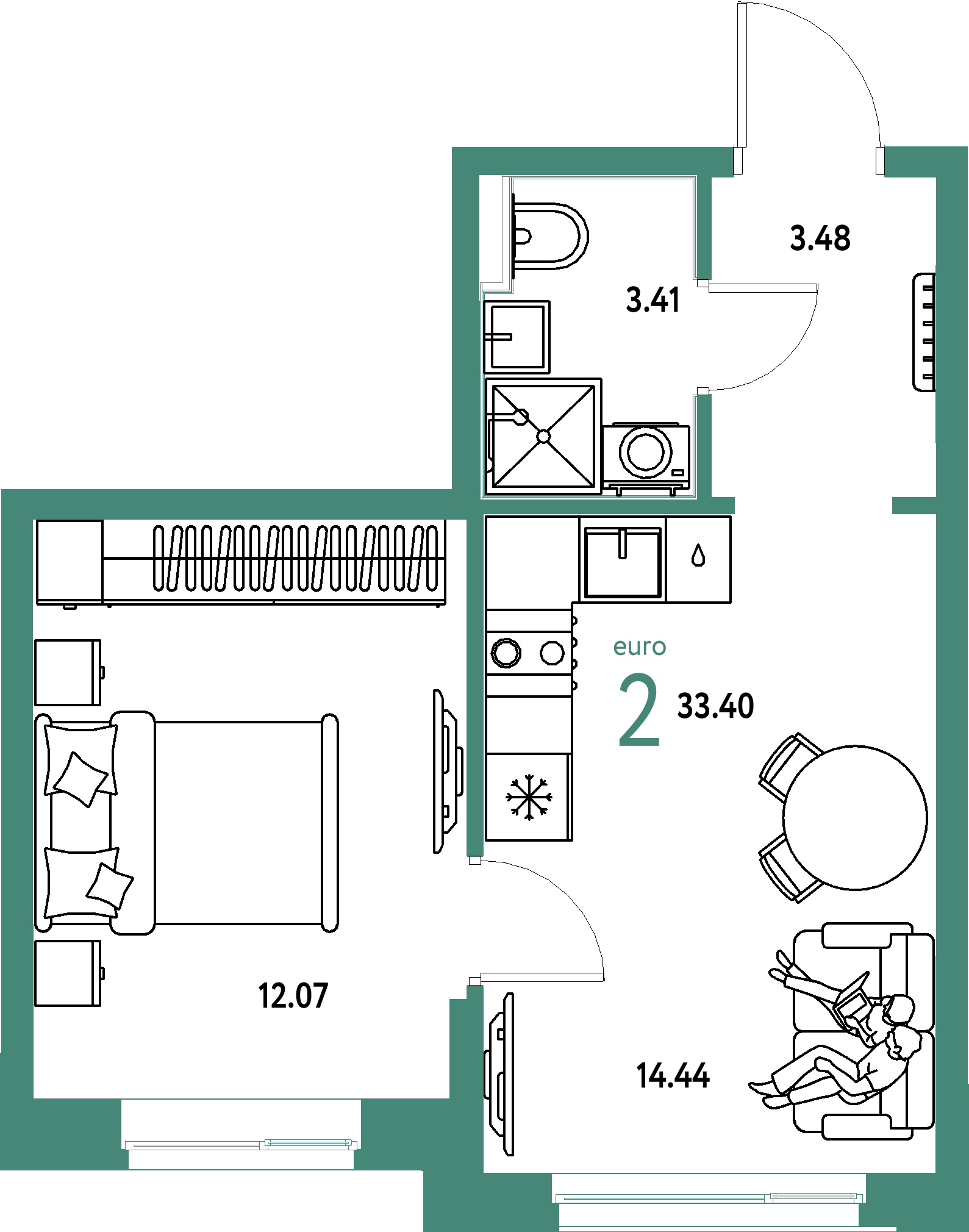 ЖК "Домашний"-2-комнатная 33.4 м²