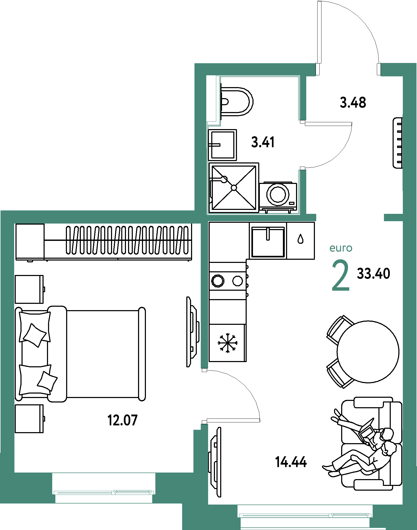 ЖК "Домашний"-2-комнатная 33.4 м²