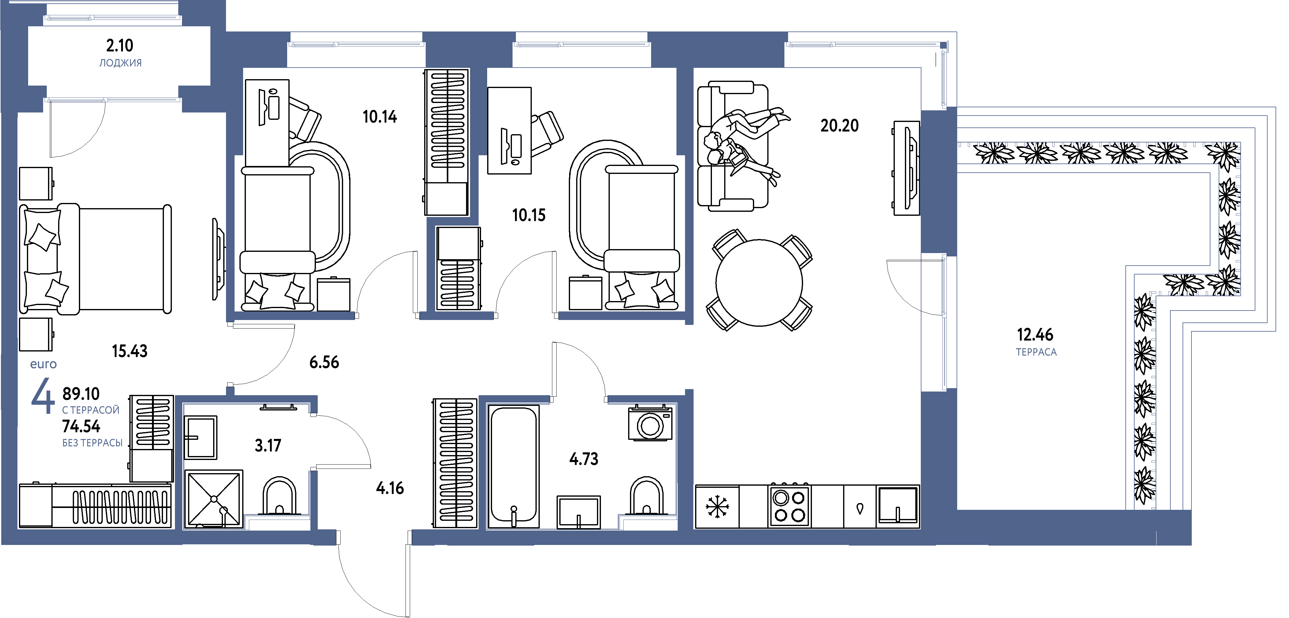 ЖК "Домашний"-4-комнатная 89.1 м²