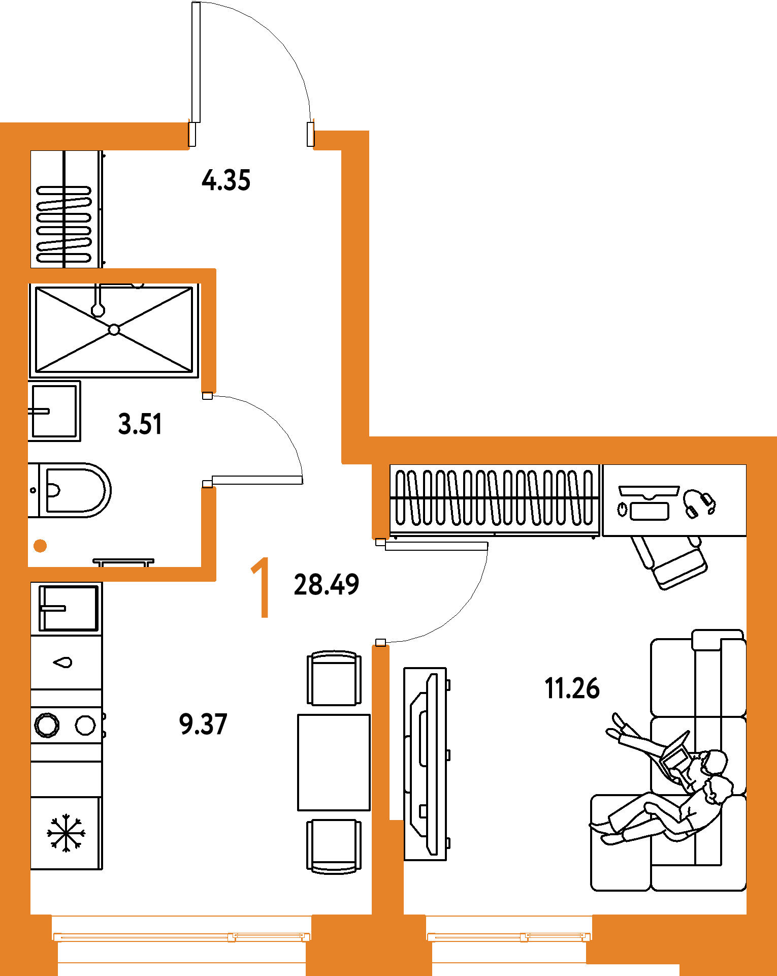 Купить 1-комнатную квартиру 28.49м², этаж №2 кв №1 в ЖК 