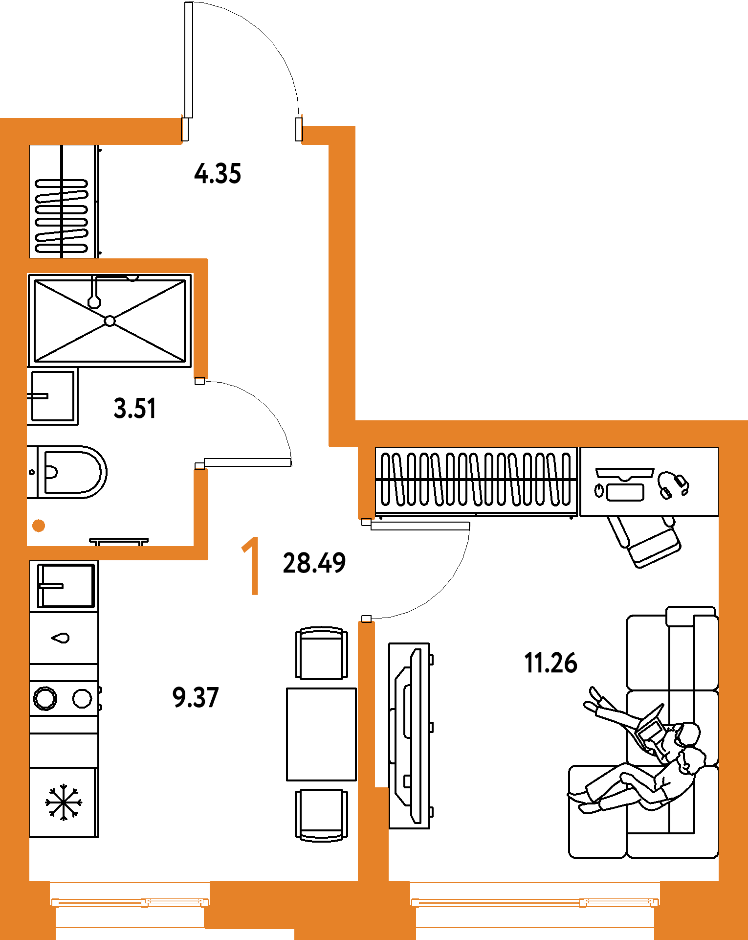 ЖК "Домашний"-1-комнатная 28.49 м²