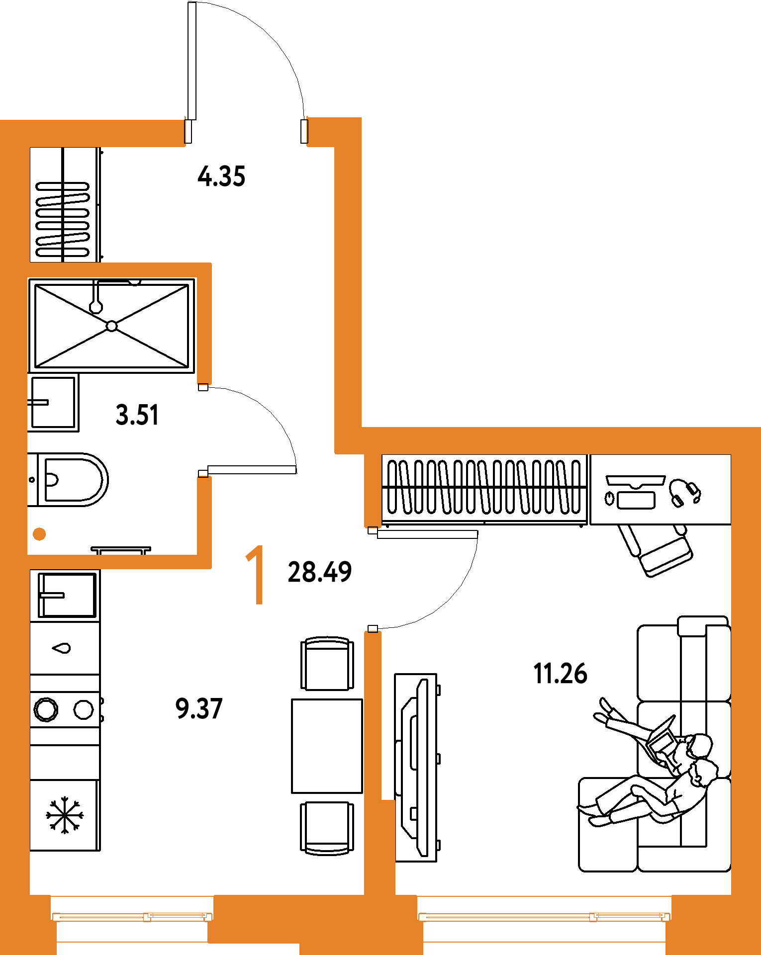 ЖК "Домашний"-1-комнатная 28.49 м²