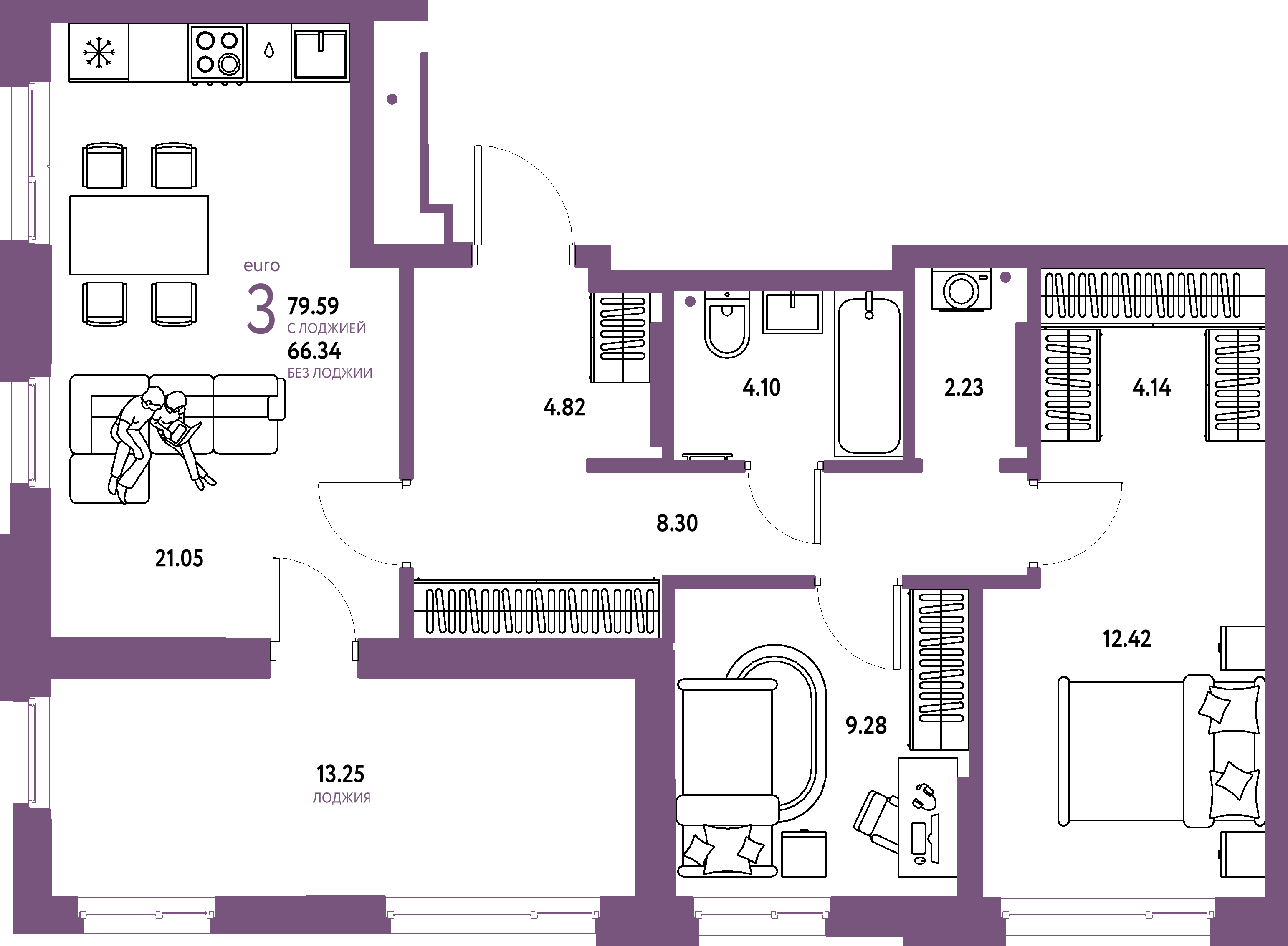ЖК "Домашний"-3-комнатная 79.59 м²
