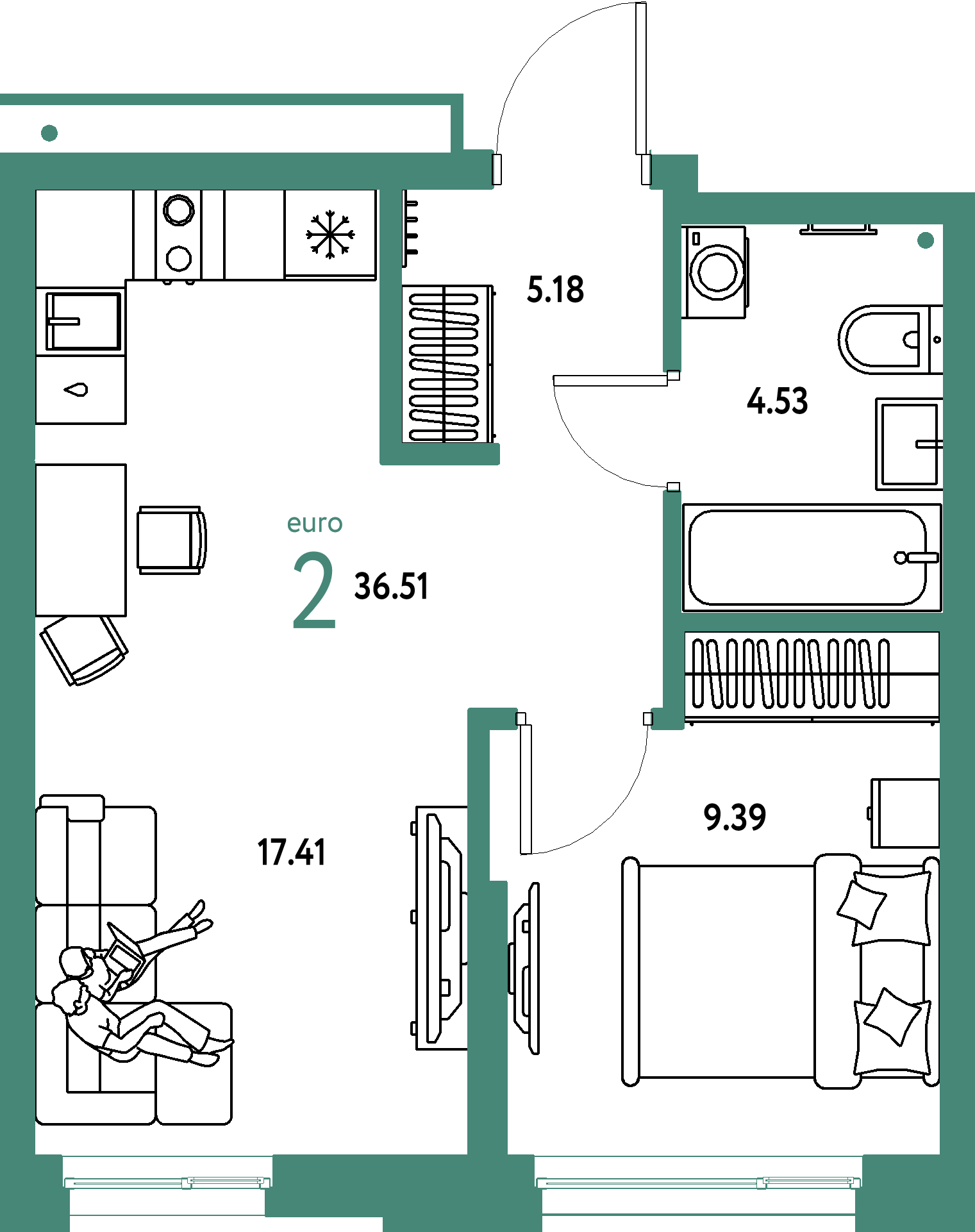ЖК "Домашний"-2-комнатная 36.51 м²