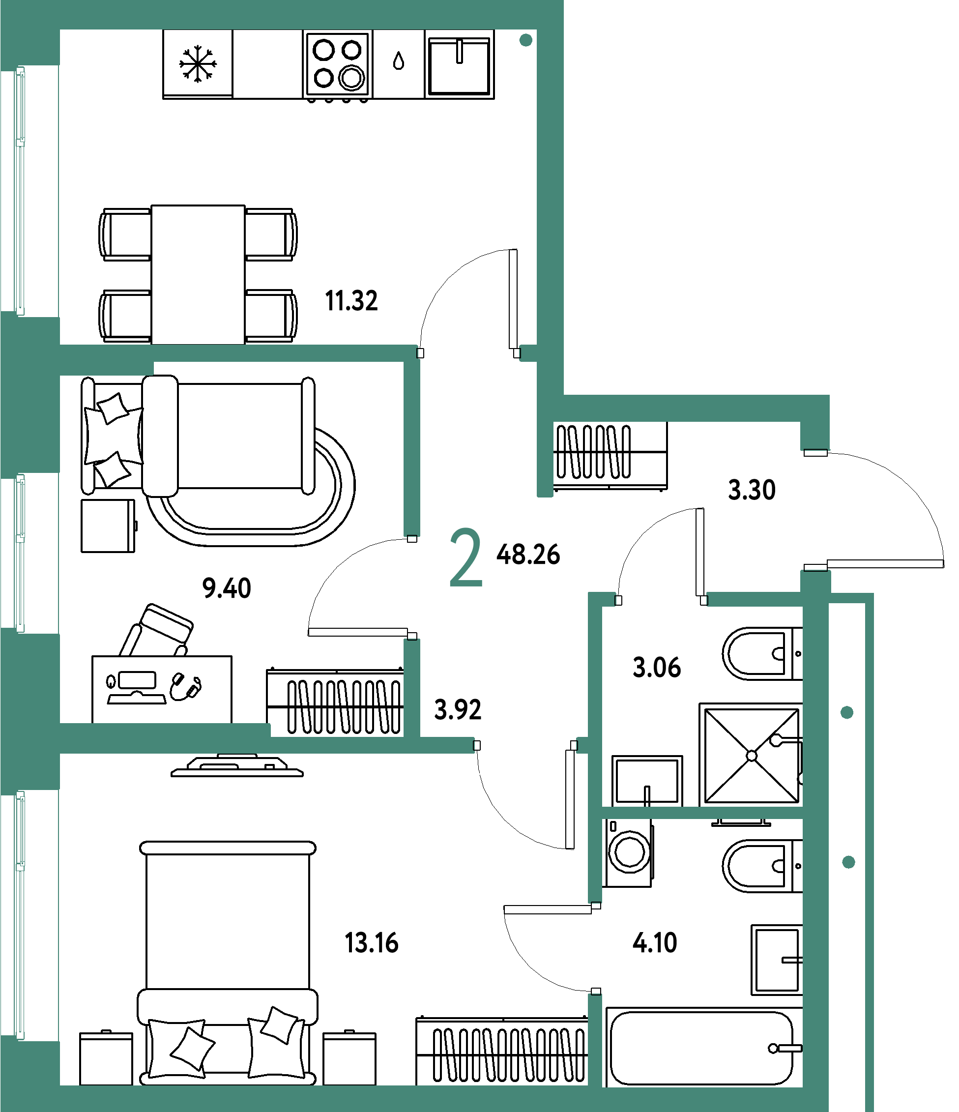 ЖК "Домашний"-2-комнатная 48.26 м²