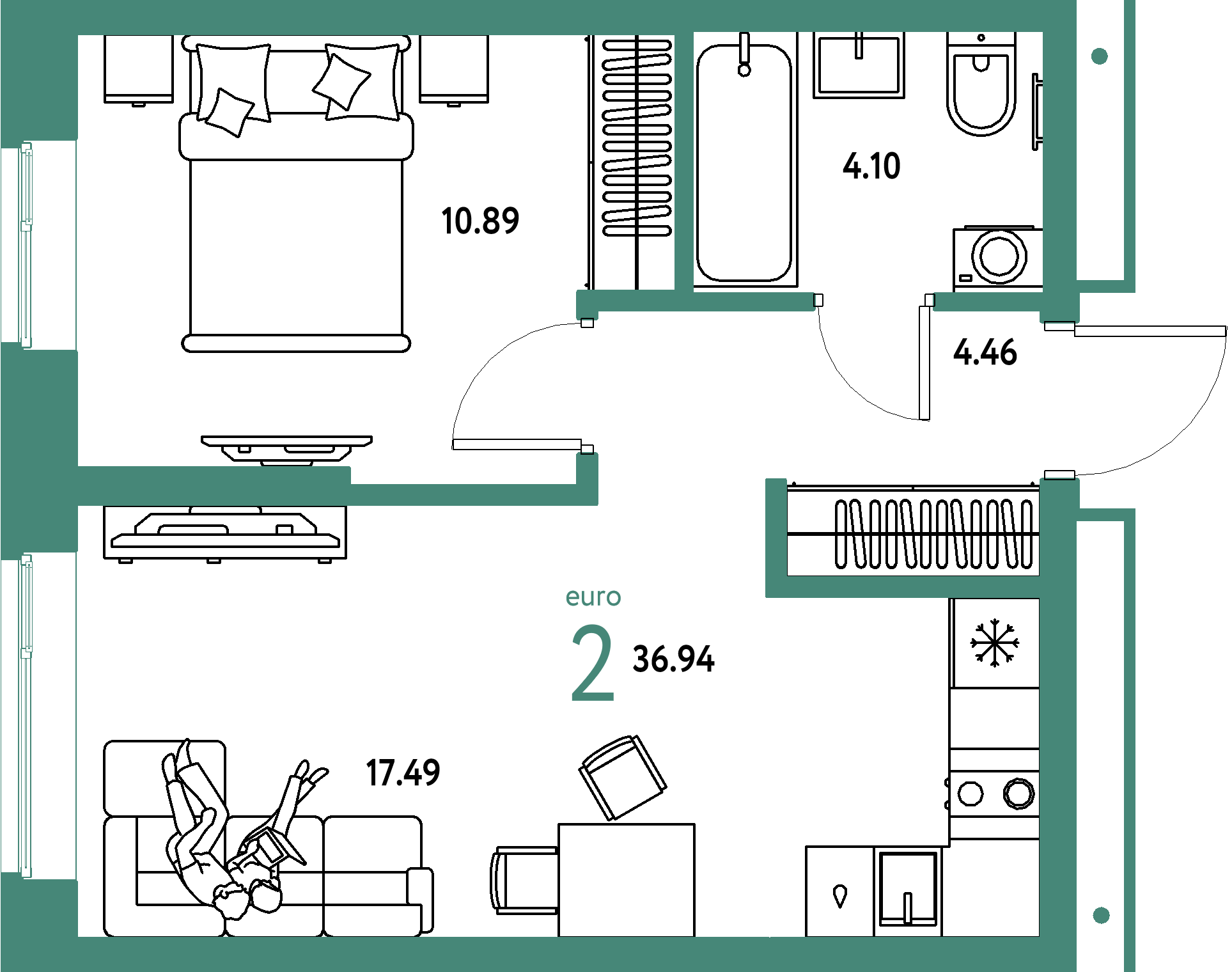 ЖК "Домашний"-2-комнатная 36.94 м²