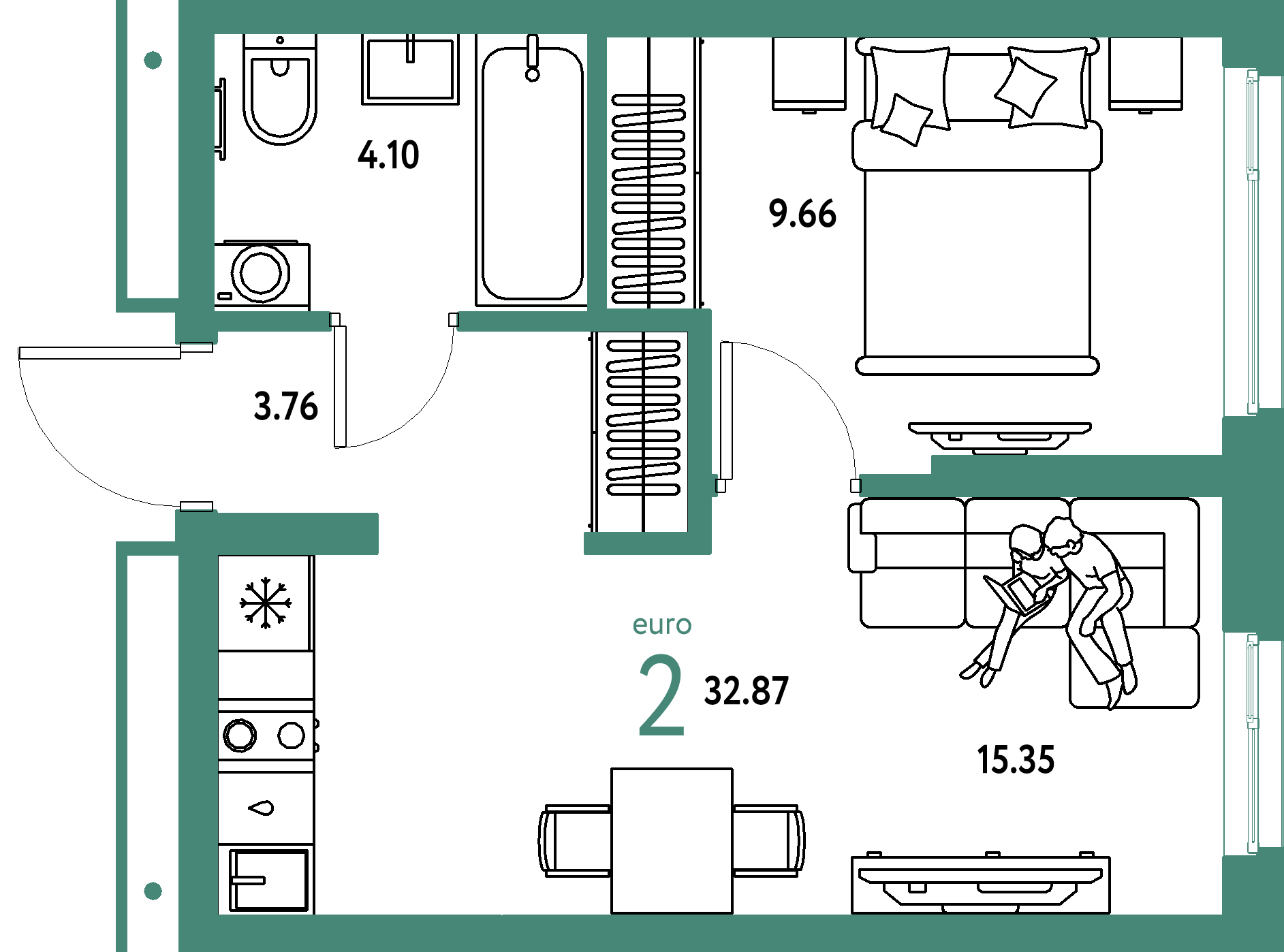 ЖК "Домашний"-2-комнатная 32.87 м²