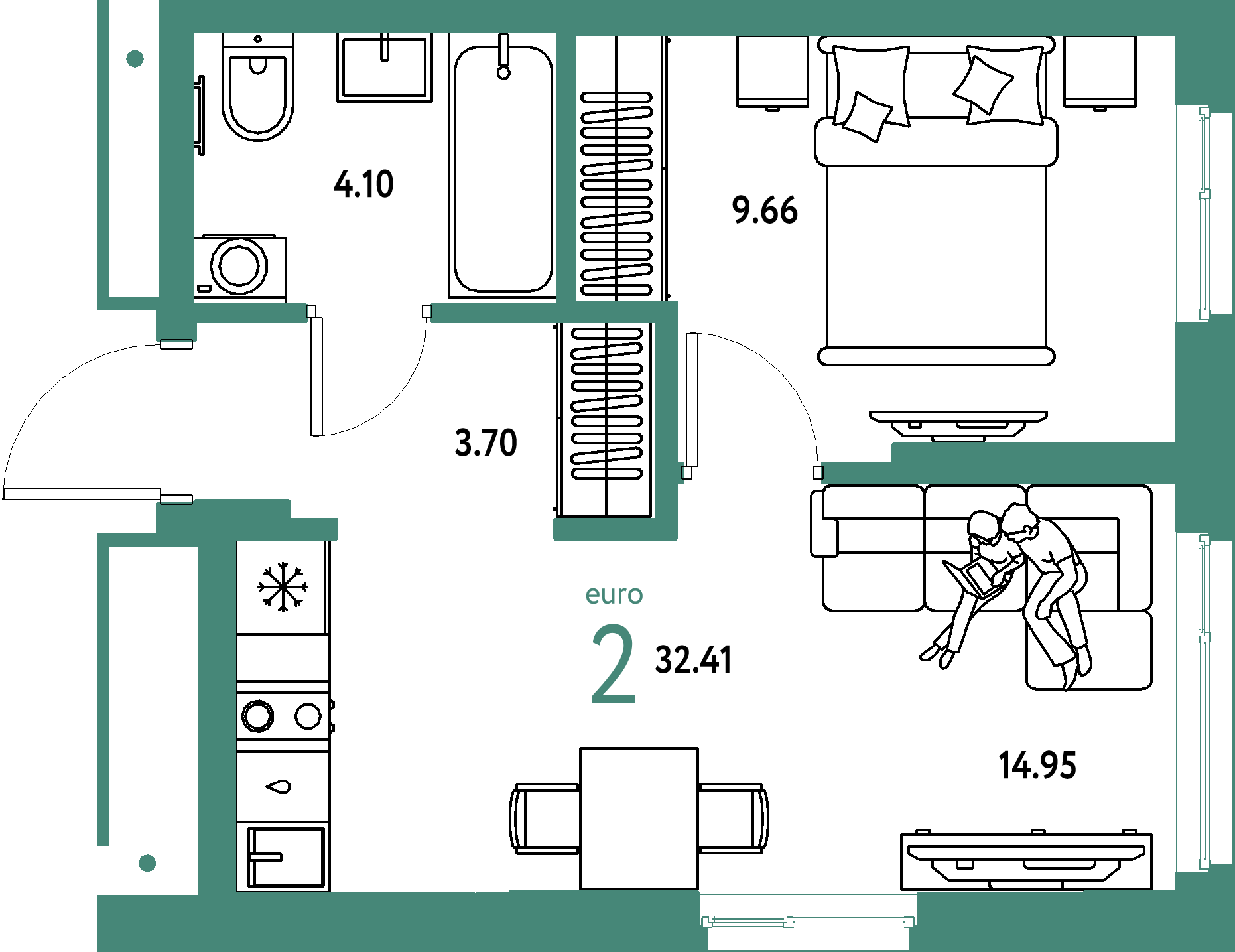 ЖК "Домашний"-2-комнатная 32.41 м²