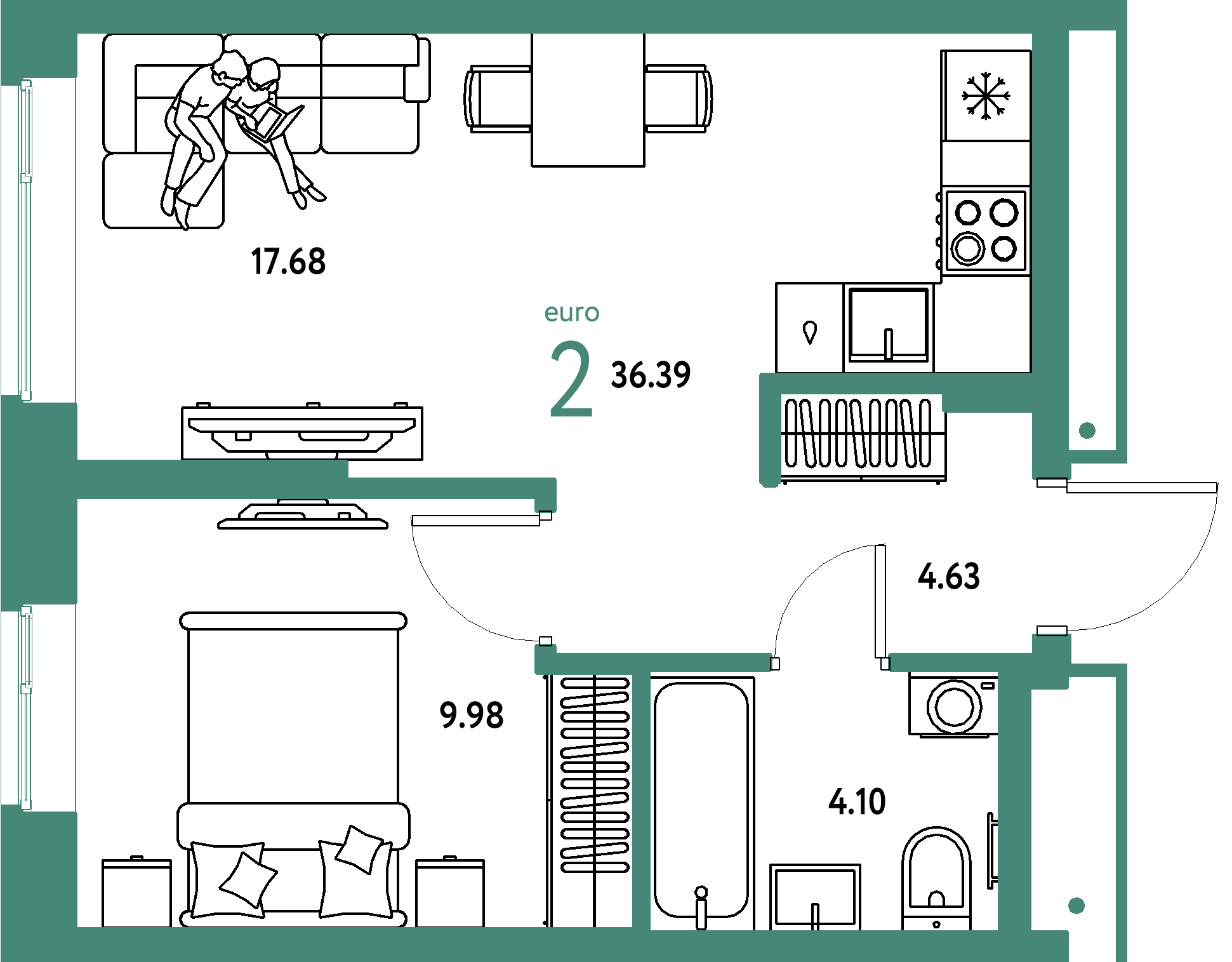 ЖК "Домашний"-2-комнатная 36.39 м²