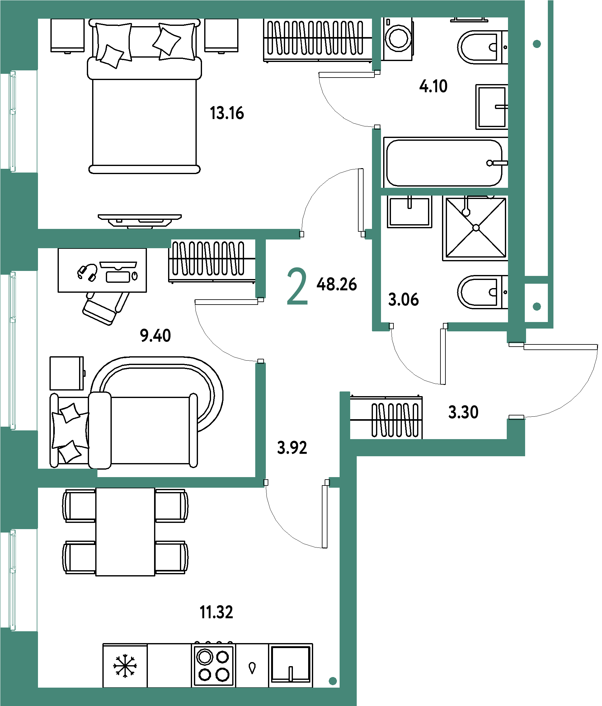 ЖК "Домашний"-2-комнатная 48.26 м²