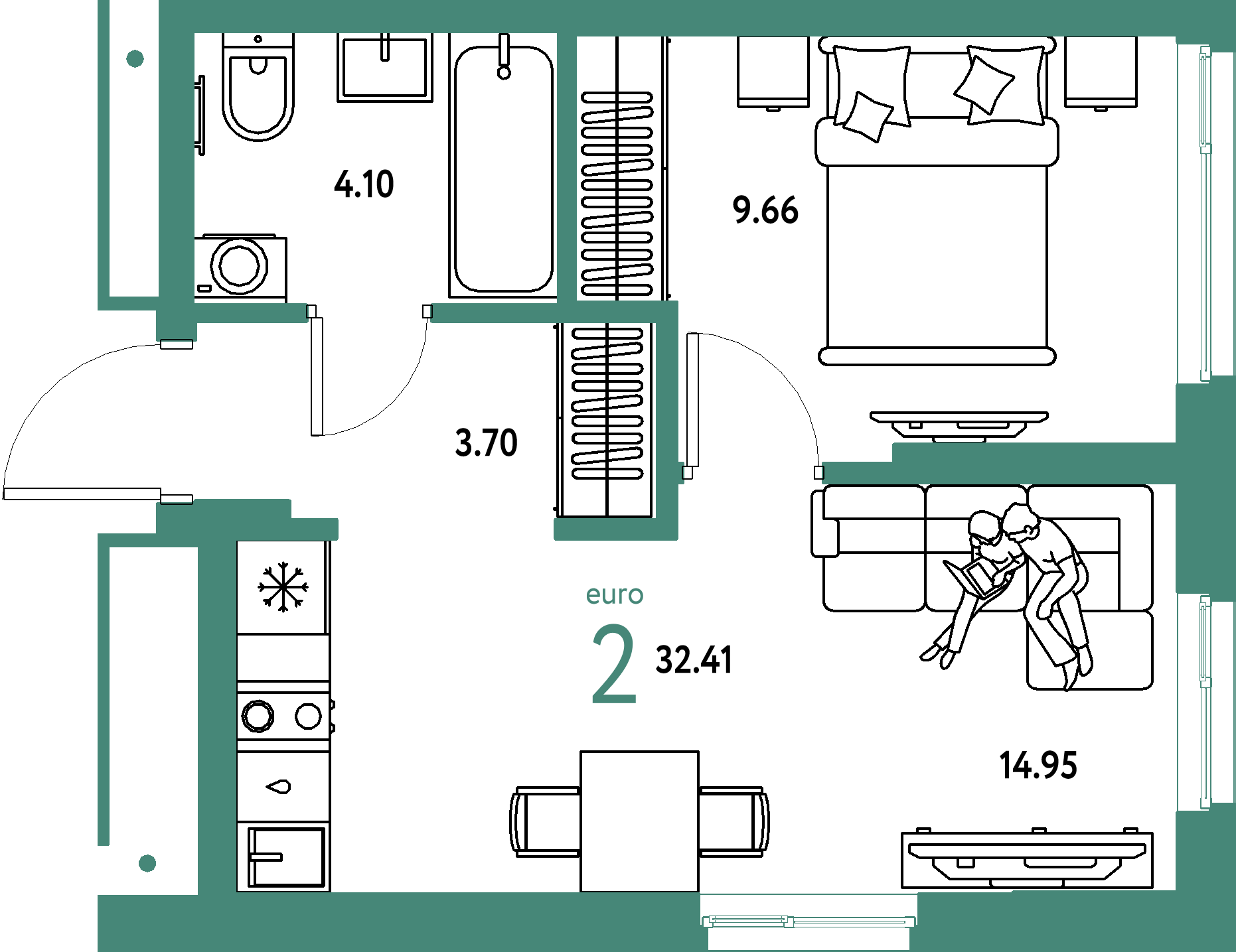 ЖК "Домашний"-2-комнатная 32.41 м²