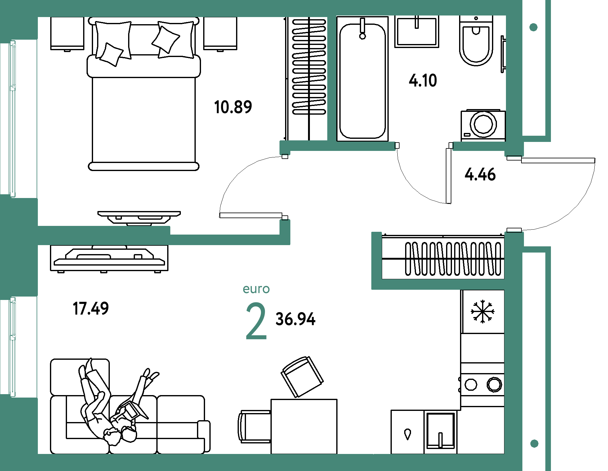 ЖК "Домашний"-2-комнатная 36.94 м²
