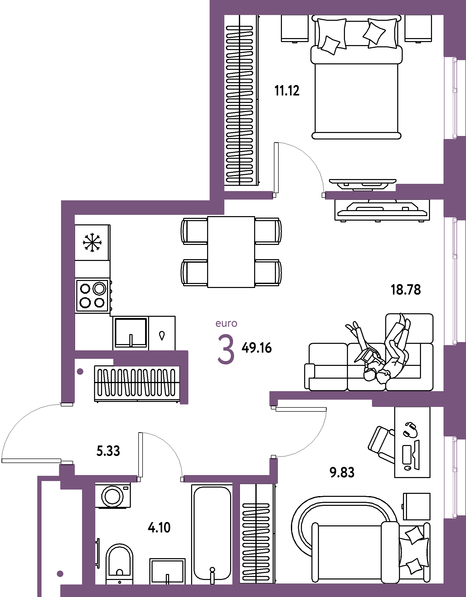 ЖК "Домашний"-3-комнатная 49.16 м²