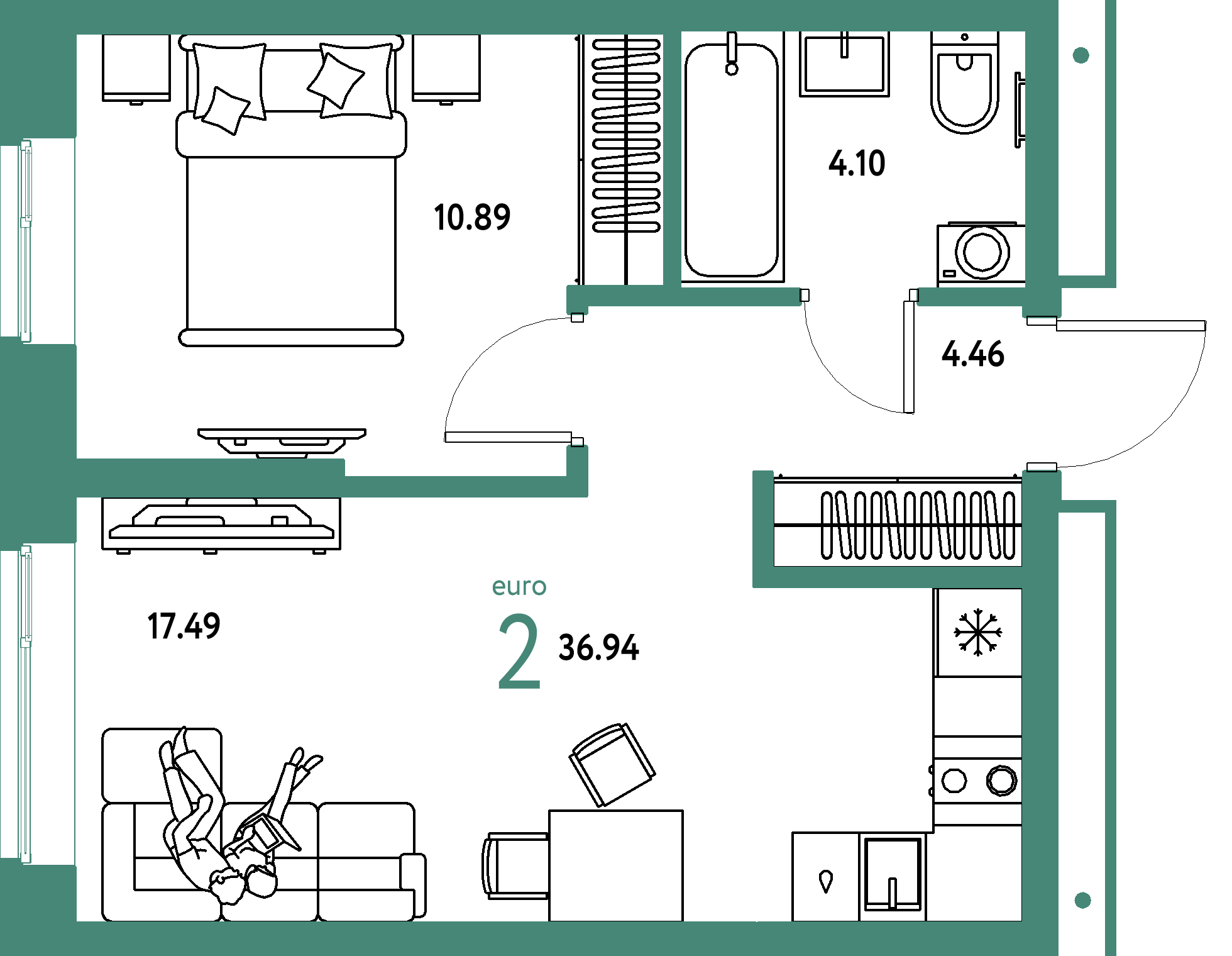 ЖК "Домашний"-2-комнатная 36.94 м²