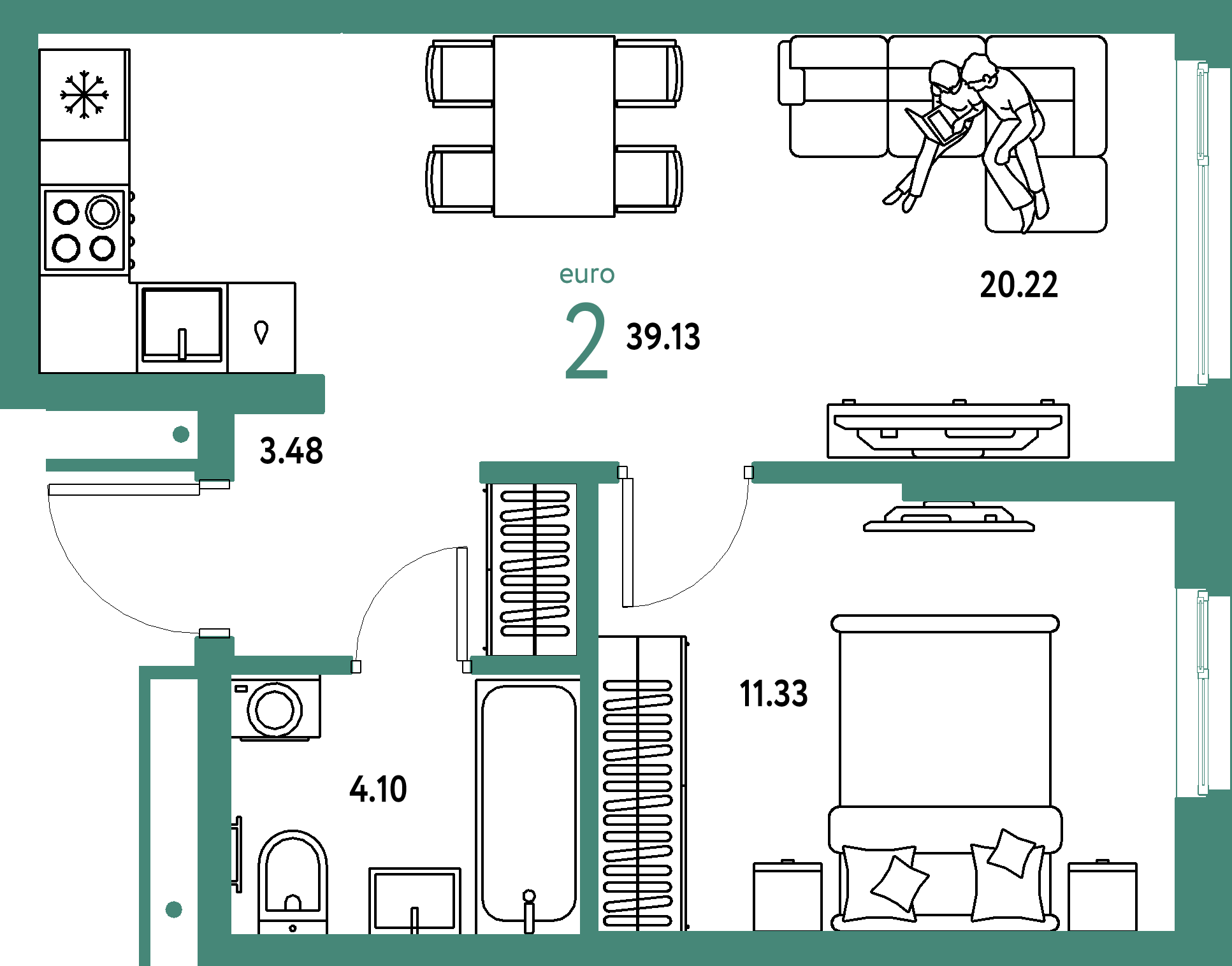 ЖК "Домашний"-2-комнатная 39.13 м²