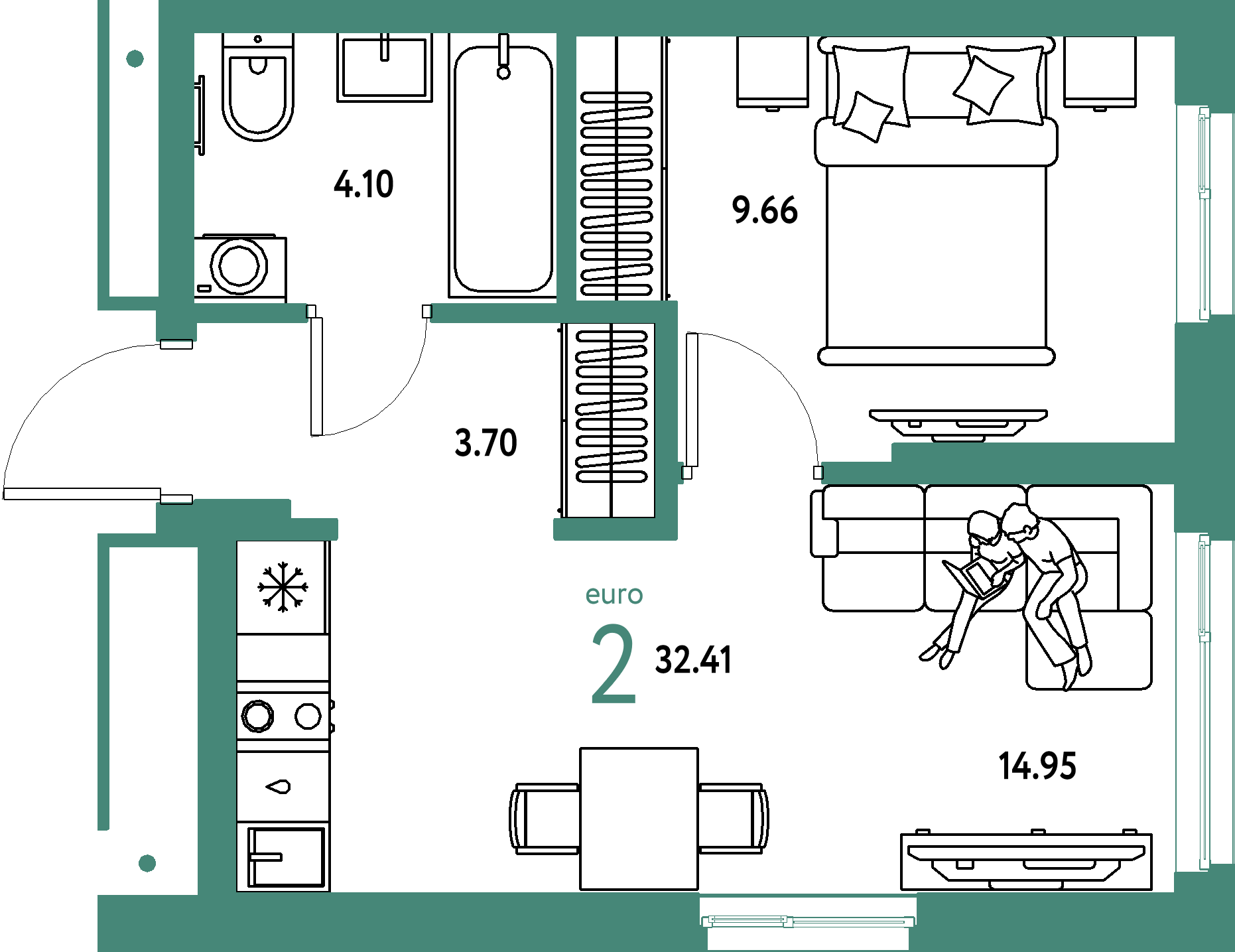 ЖК "Домашний"-2-комнатная 32.41 м²