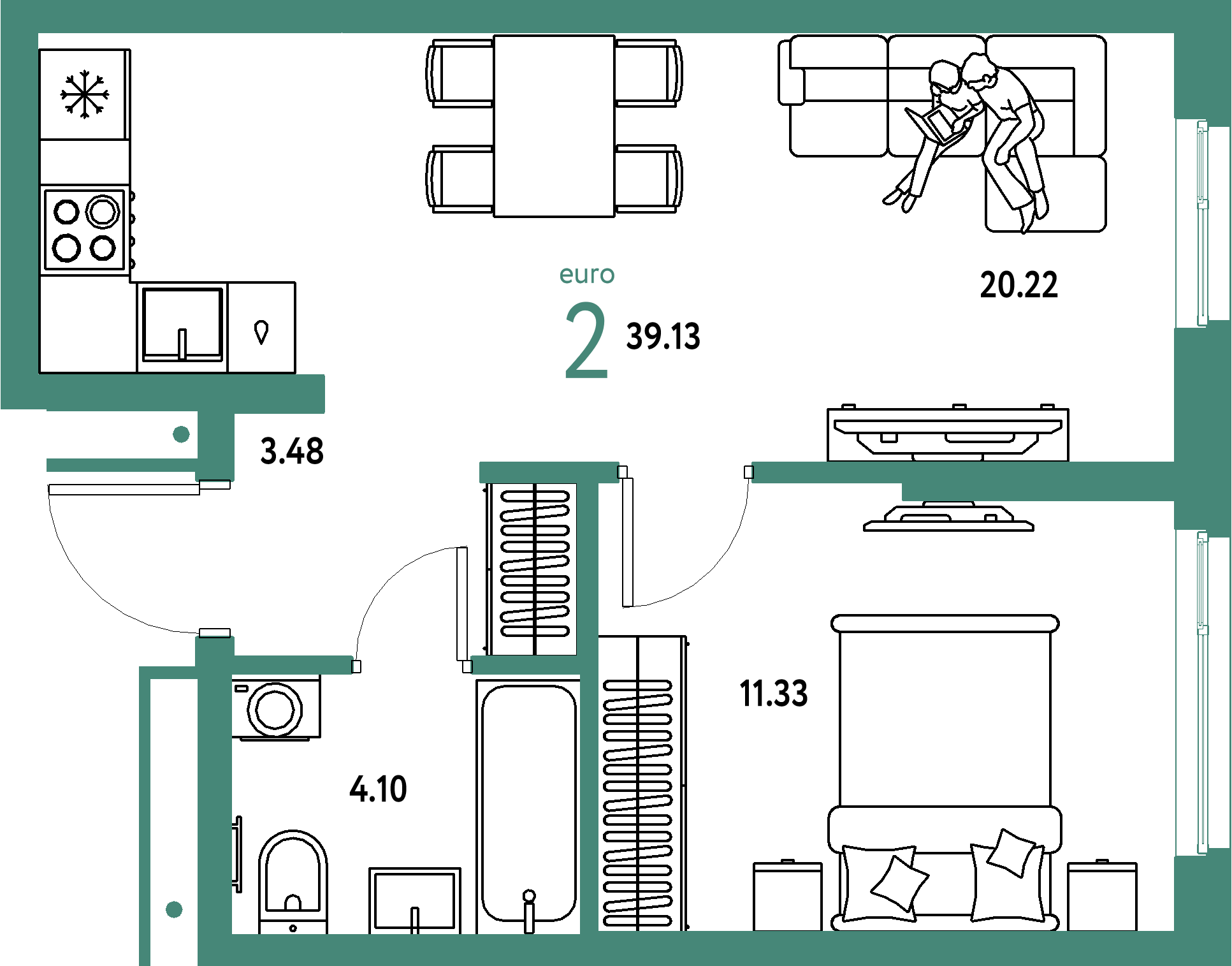 ЖК "Домашний"-2-комнатная 39.13 м²
